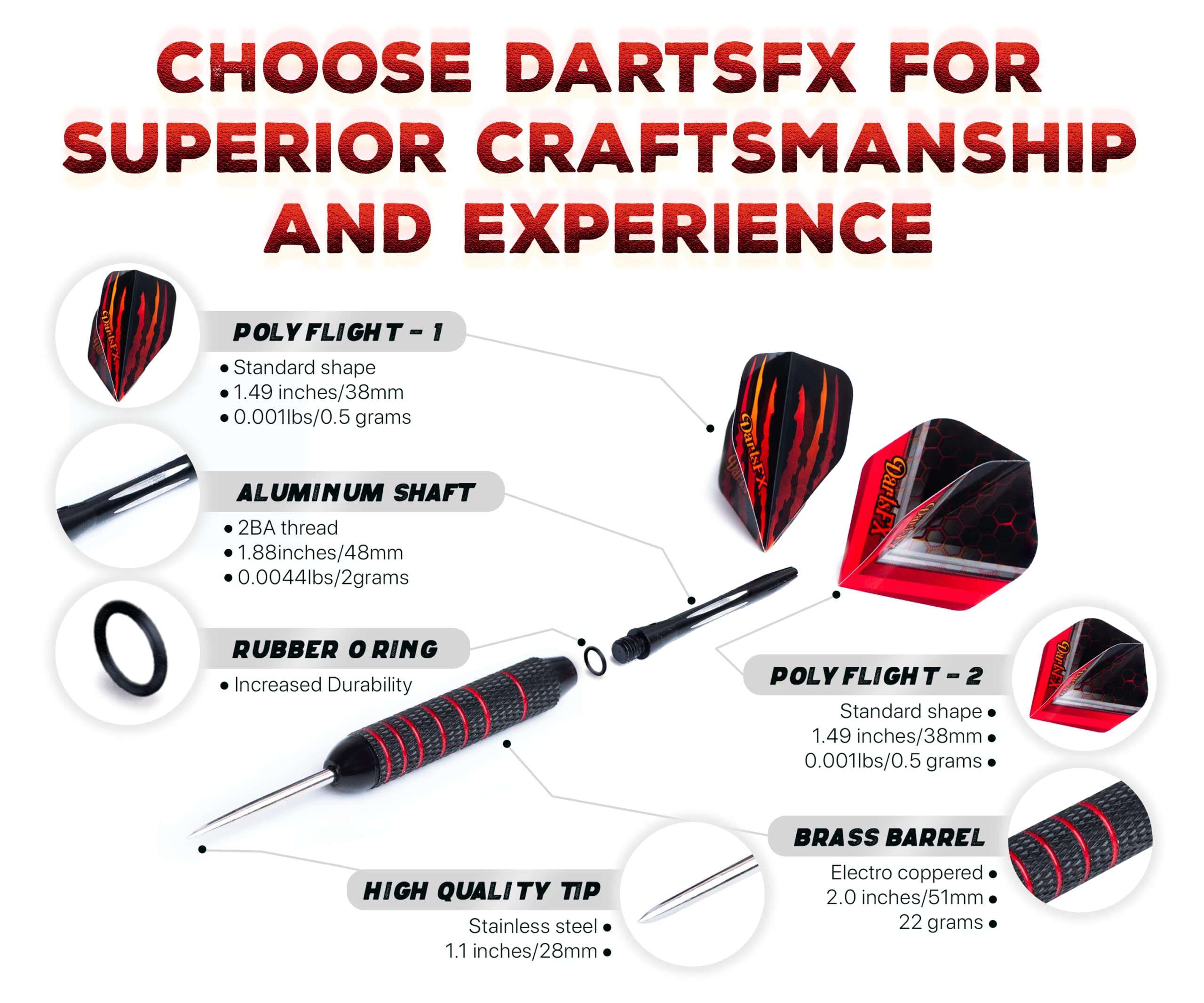 DartsFX Darts Metal Tip Set - 6 * 22 Grams Darts Steel Tip Set Professional, O-Rings Brass Barrels, Aluminum Shafts & Custom Flights Kit for Dartboard Higher Throwing Accuracy - Pro Tipped Dart Pack 4