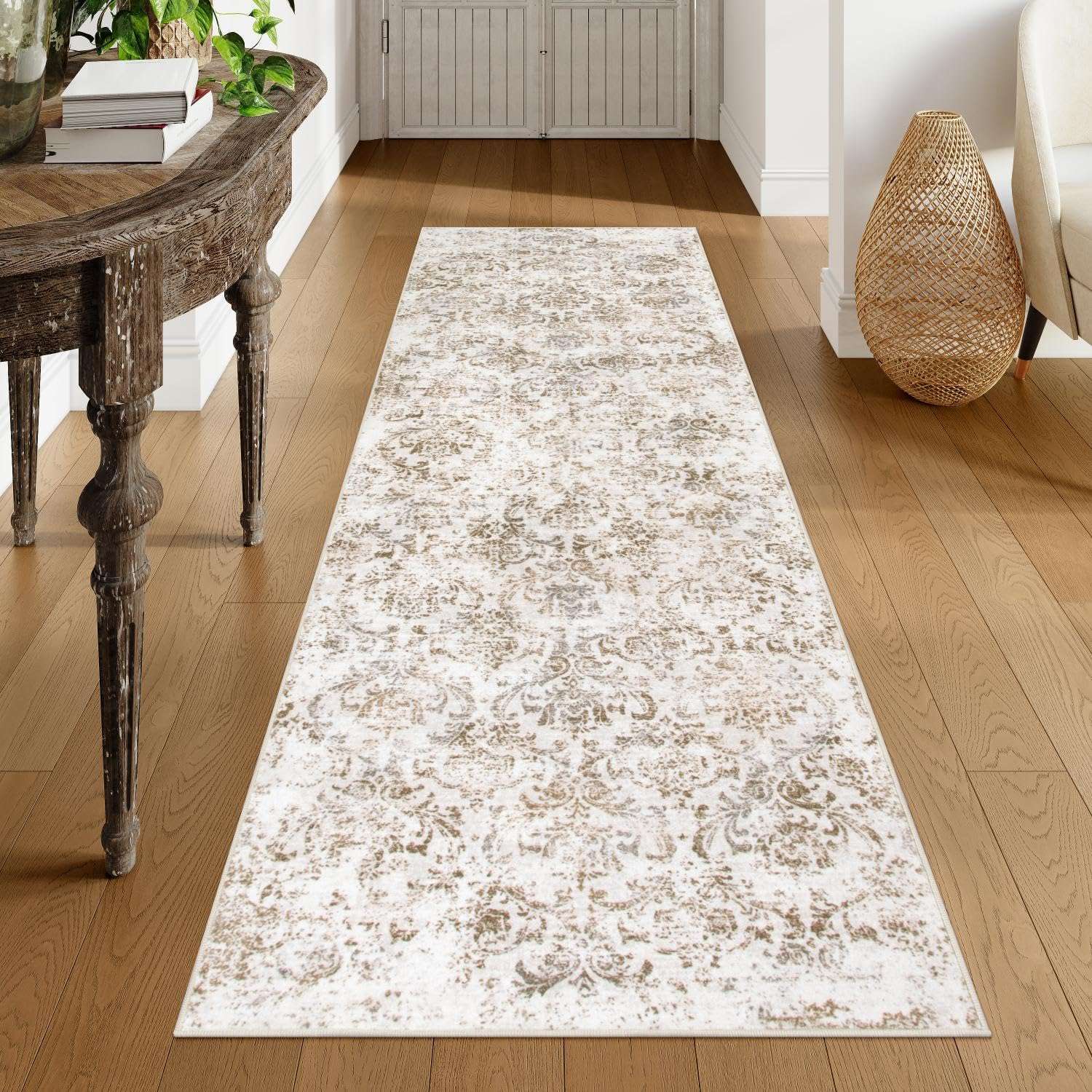 Lahome Kitchen Runner Rugs Non Skid Washable 2'6"x8', Boho Long Carpet Runners for Hallway 8ft, Paisley Soft Indoor Carpet Runner for Bathroom Entryway Laundry Stairway, Beige 3