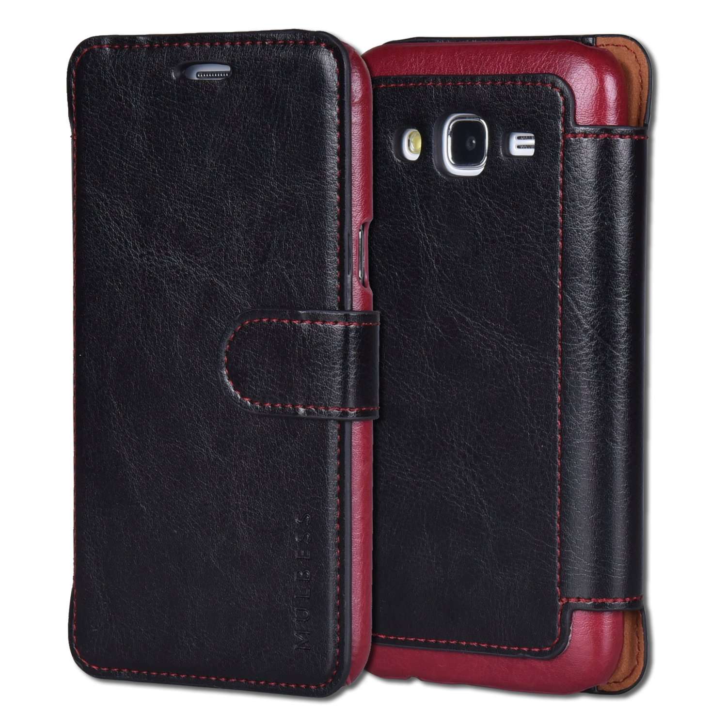 Mulbess Layered Samsung Galaxy J5 2017 Leather Case，Flip Phone Case Wallet with Magnetic Clasp for Samsung Galaxy J5 Prime / On5 2016 Cover, Black 1