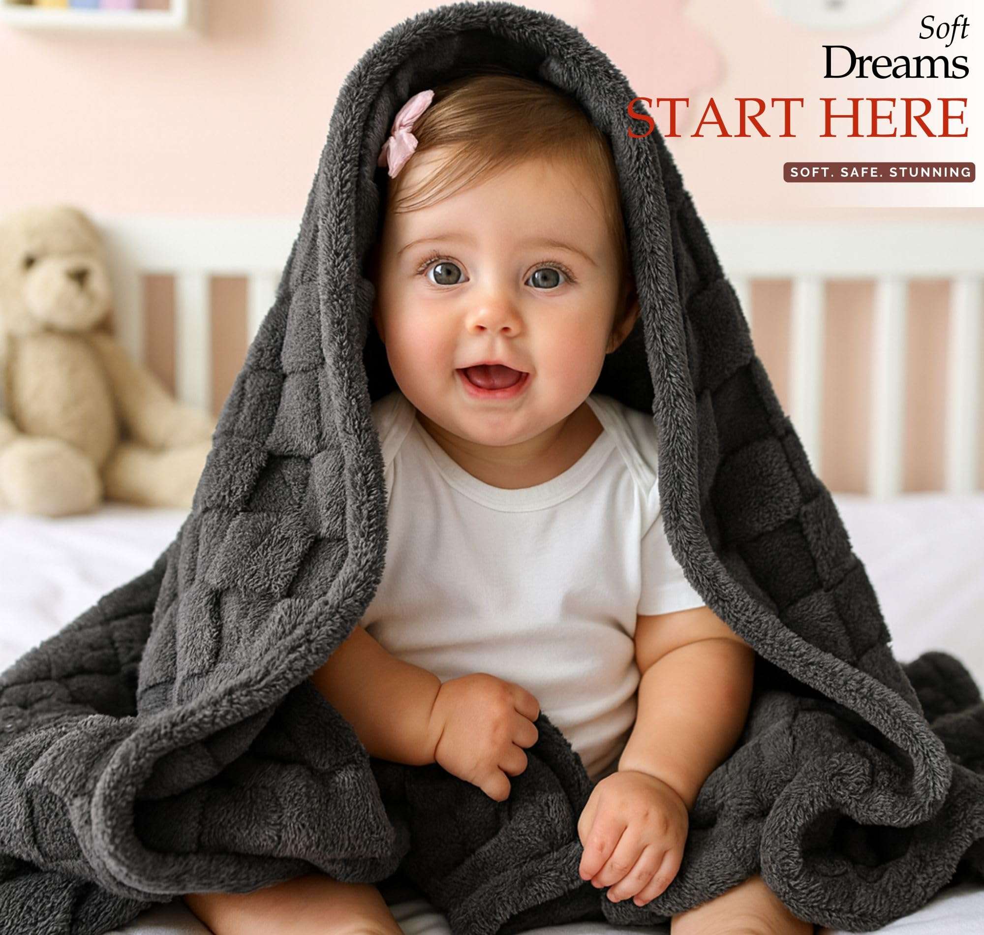 VAS COLLECTIONS Coral Flannel Baby Blanket | Ultra Soft & Fluffy AC Blanket | 300 GSM, 800 g Lightweight All-Season Wrapping Sheet for Newborns (Beige, 130×105 cm, 3–24 Months) (Coral Grey) 3