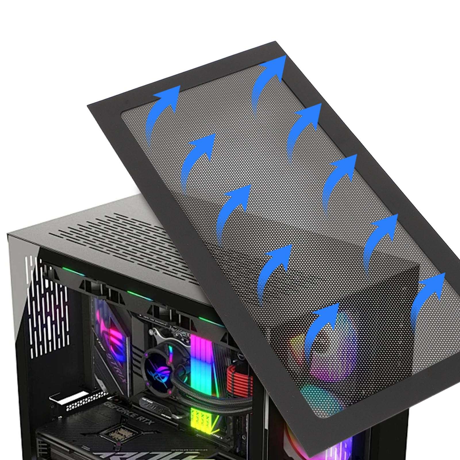 140x280mm DIY PC Case Dust Mesh Filter, 2 Pack PVC Mesh Filter Cover with Magnetic Strip, Computer Cooler Fan Dust Filter Cover for PC Case Power Supply, Fan Vent (Black) 3