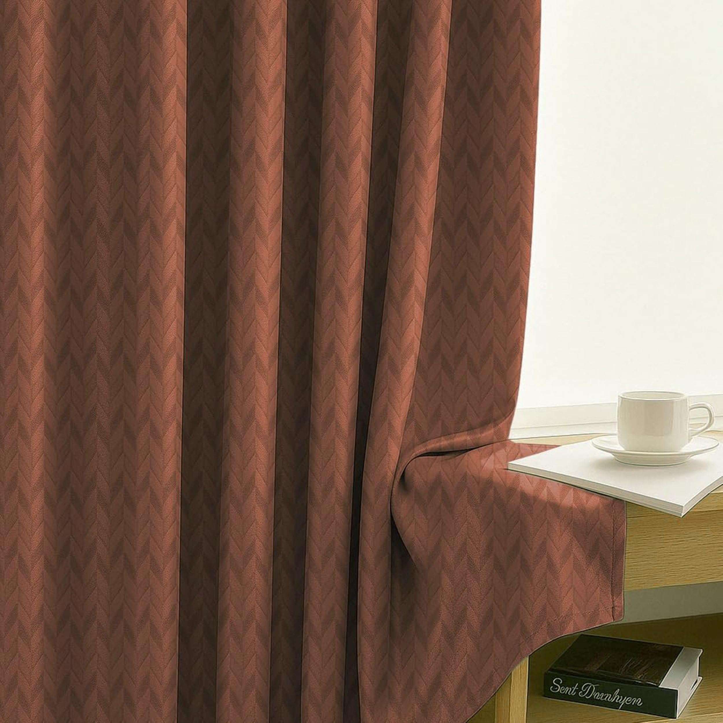 Kiara Creations Premium 100% Blackout Curtain for Long Door 9 Feet | Herringbone Embossed Design | Thermal Insulated, Noise Reducing & Energy Saving Curtains| Pack of 1, Brown 4