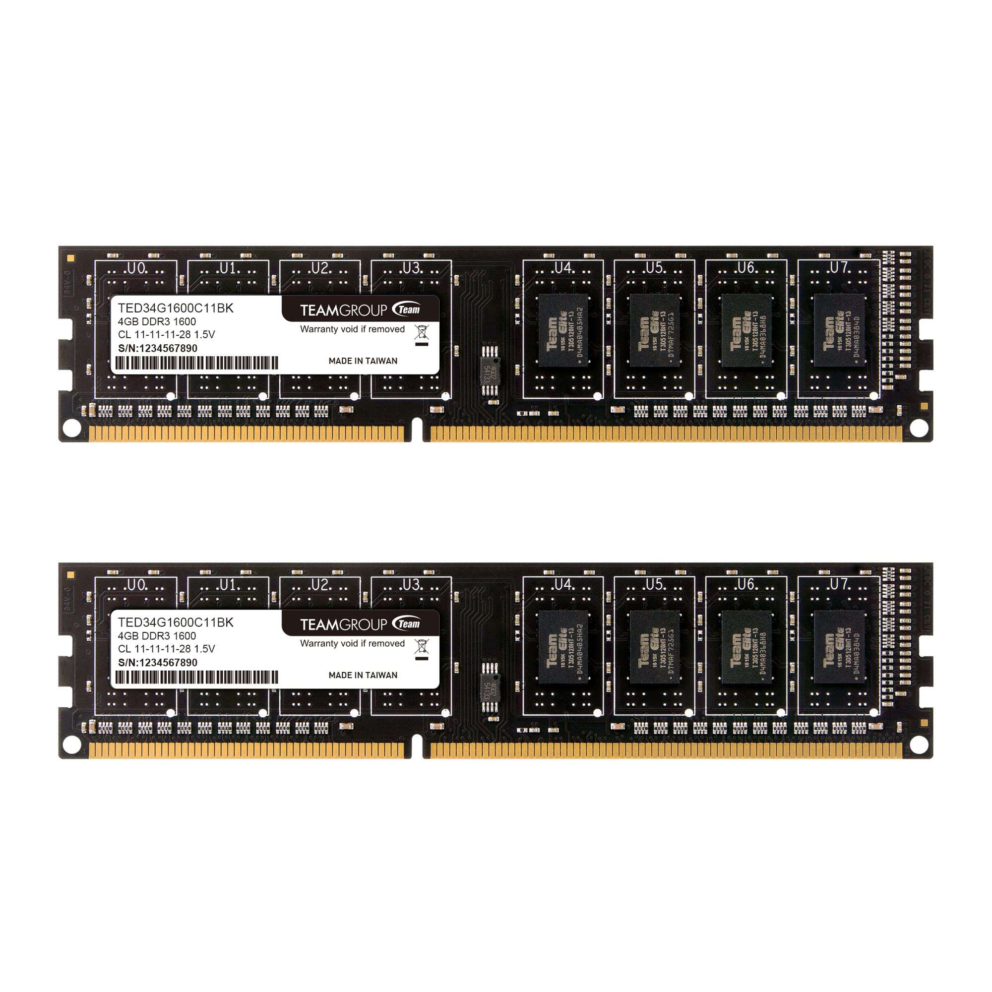 TEAMGROUP Elite DDR3 8GB Kit (2x4GB) 1600MHz (PC3-12800) CL11 Unbuffered Non-ECC 1.5V UDIMM 240 Pin PC Computer Desktop Memory Module Ram Upgrade - TED38G1600C11DC01 1