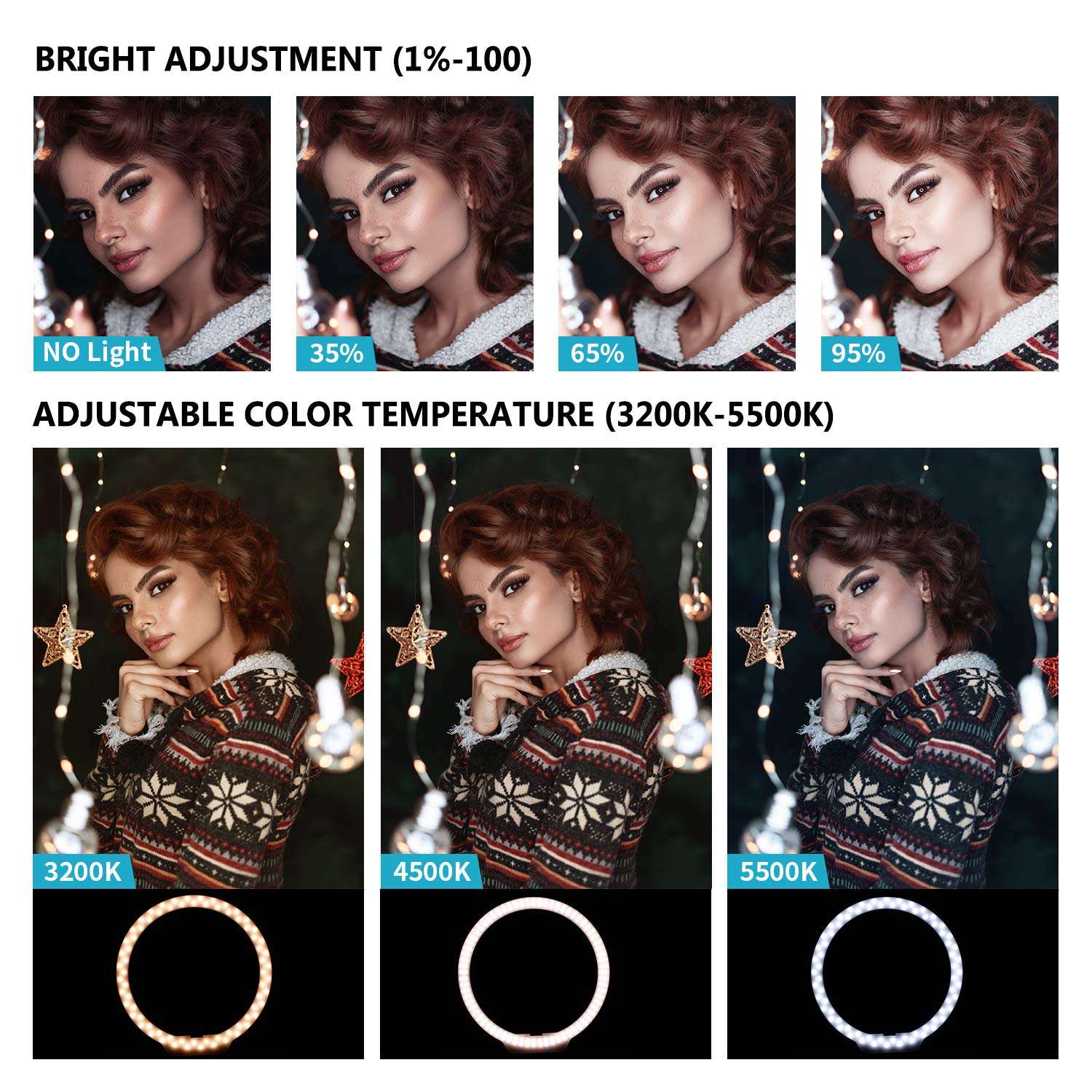 Neewer 10 inches USB-Powered LED Ring Light: 2-Power 5W/10W Dimmable Bi-color 3200-5500K On-Camera Light with Stand Base, Soft Tube, Cellphone Clamp for YouTube Videos, Make Up, Beauty, Live Streaming 2