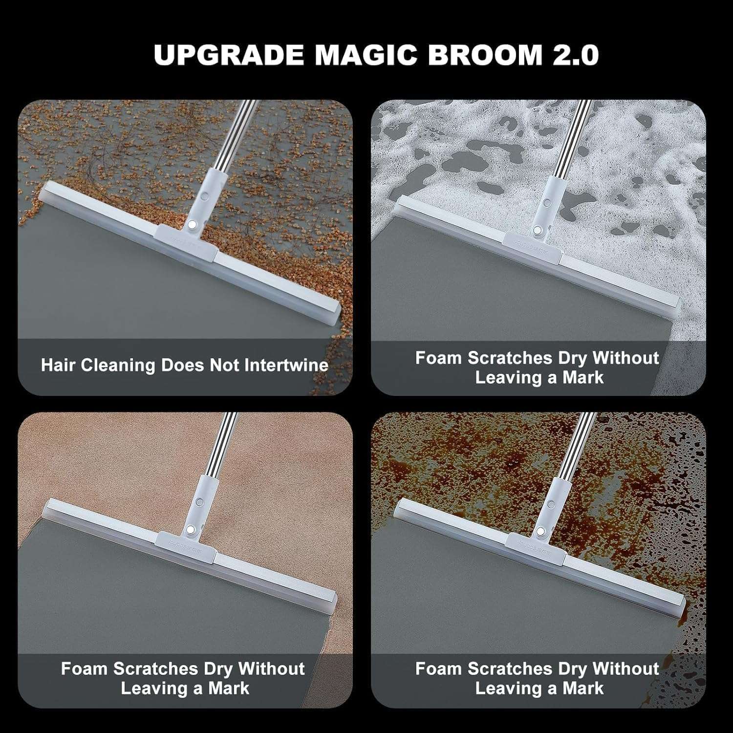 Heavy Duty Magic Broom Silicone Floor Wiper with 180° Rotating Head, Stainless Steel Extendable Handle Multipurpose Bathroom & Kitchen Floor Squeegee for Wet & Dry Cleaning (Regular) 5