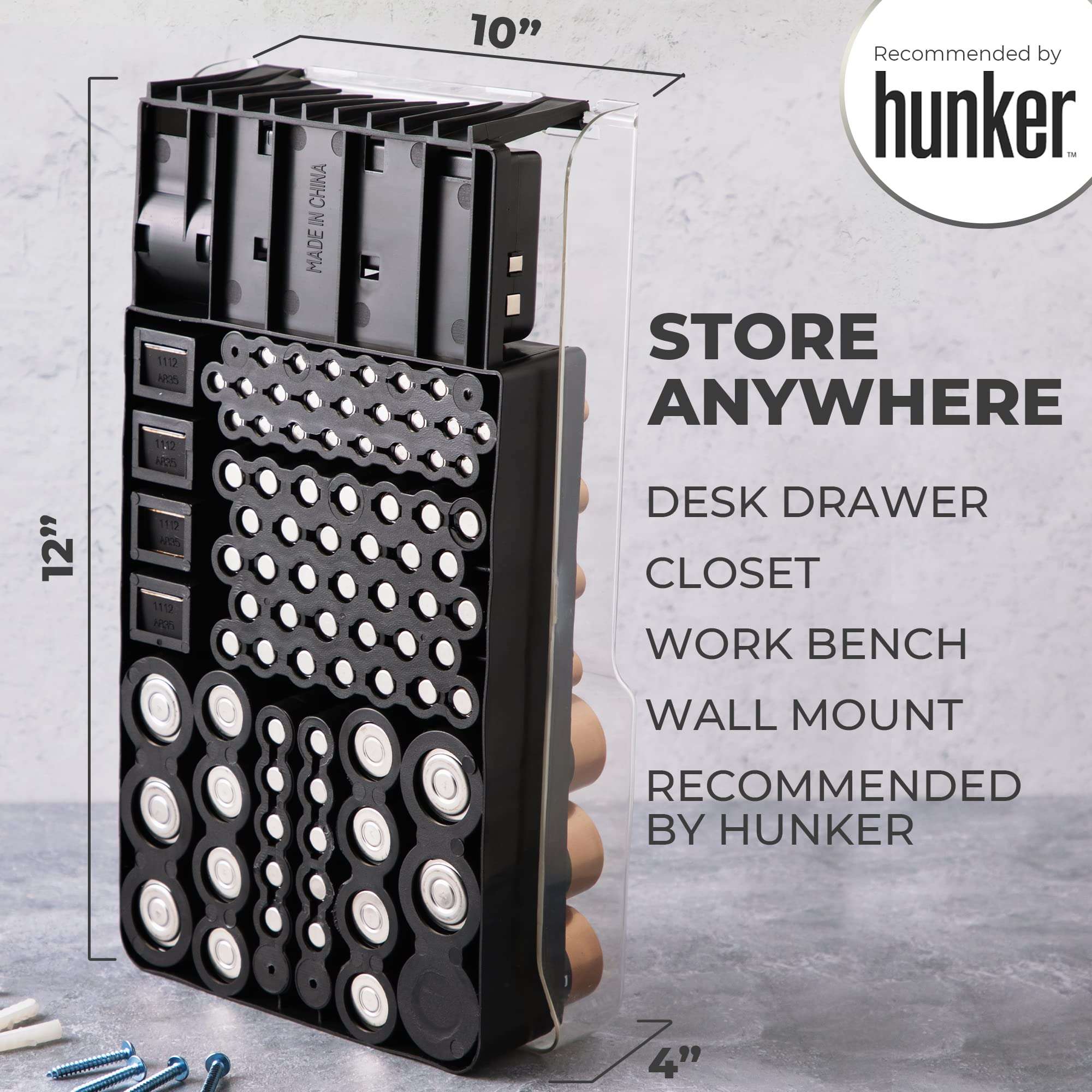 The Battery Organizer and Tester with Cover, Storage Organizer and Case, Holds 93 Batteries of Various Sizes, Includes a Removable Battery Tester, Battery Holder for Garage Organization, Black 5