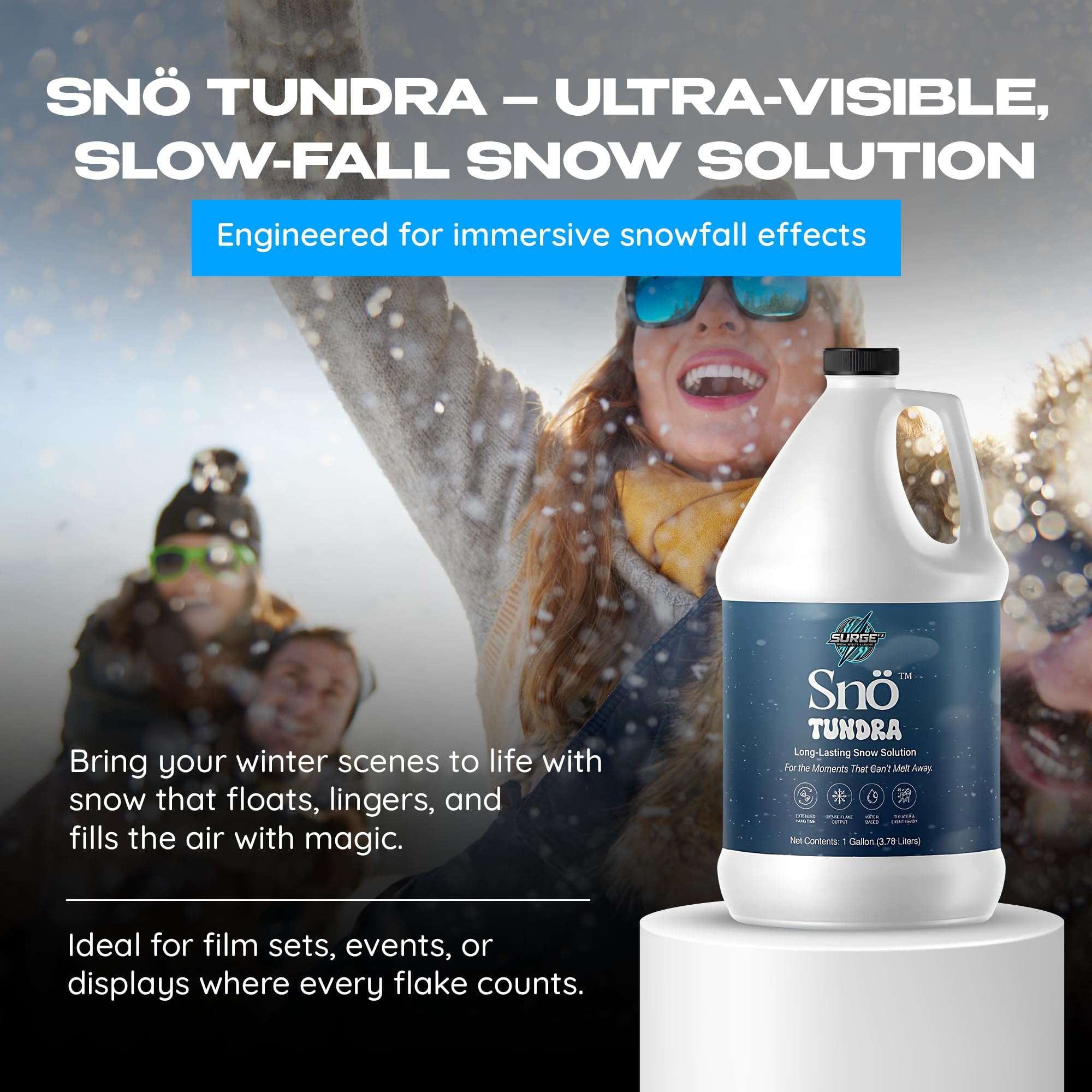 SurgeFX SNO Tundra Snow Machine Fluid – Long-Lasting Snow Solution, Water-Based Snow Juice & Liquid for Snow Machines, Indoor & Outdoor Artificial Snow Effect, 1 Gallon 3