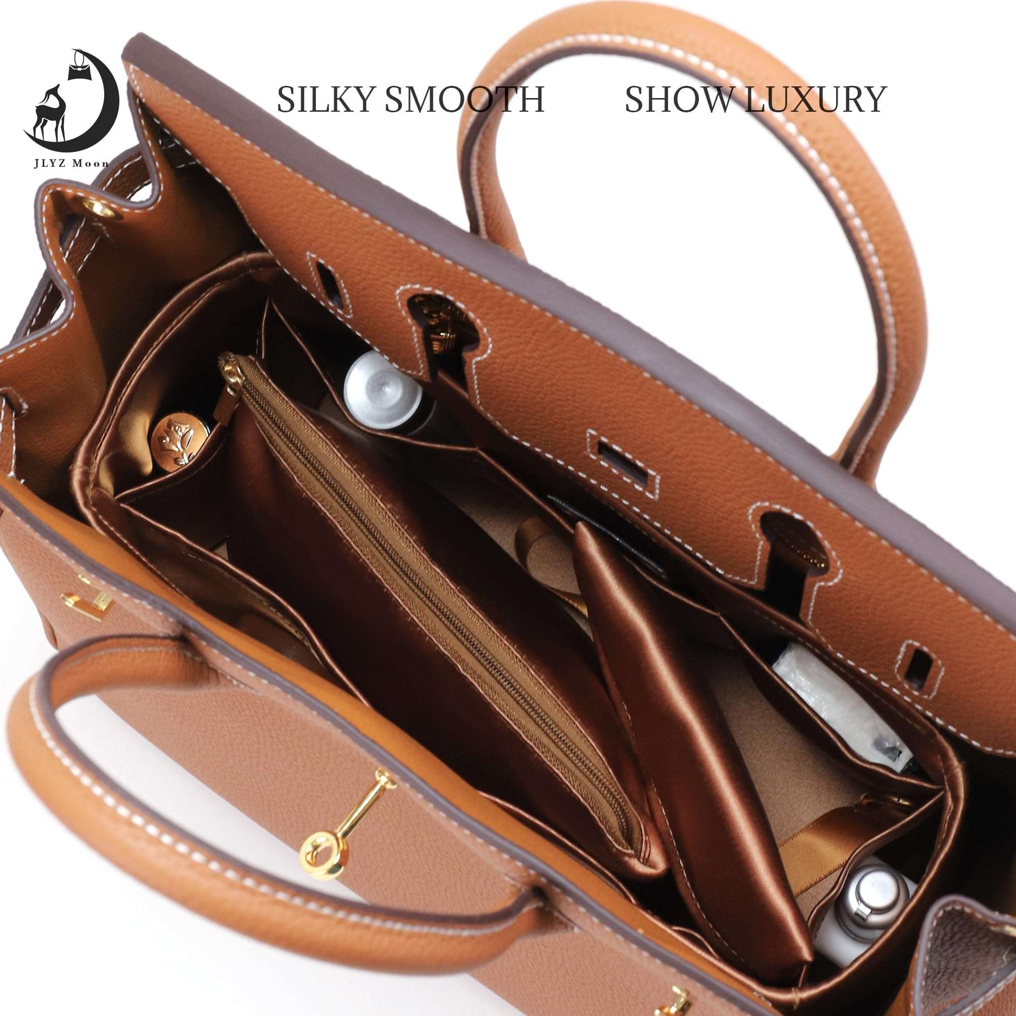 JLYZ Moon Silky Bag Insert Fit for Birkin 25/30/35, Lightweight and Silk Touch(BK35, Gold) 2