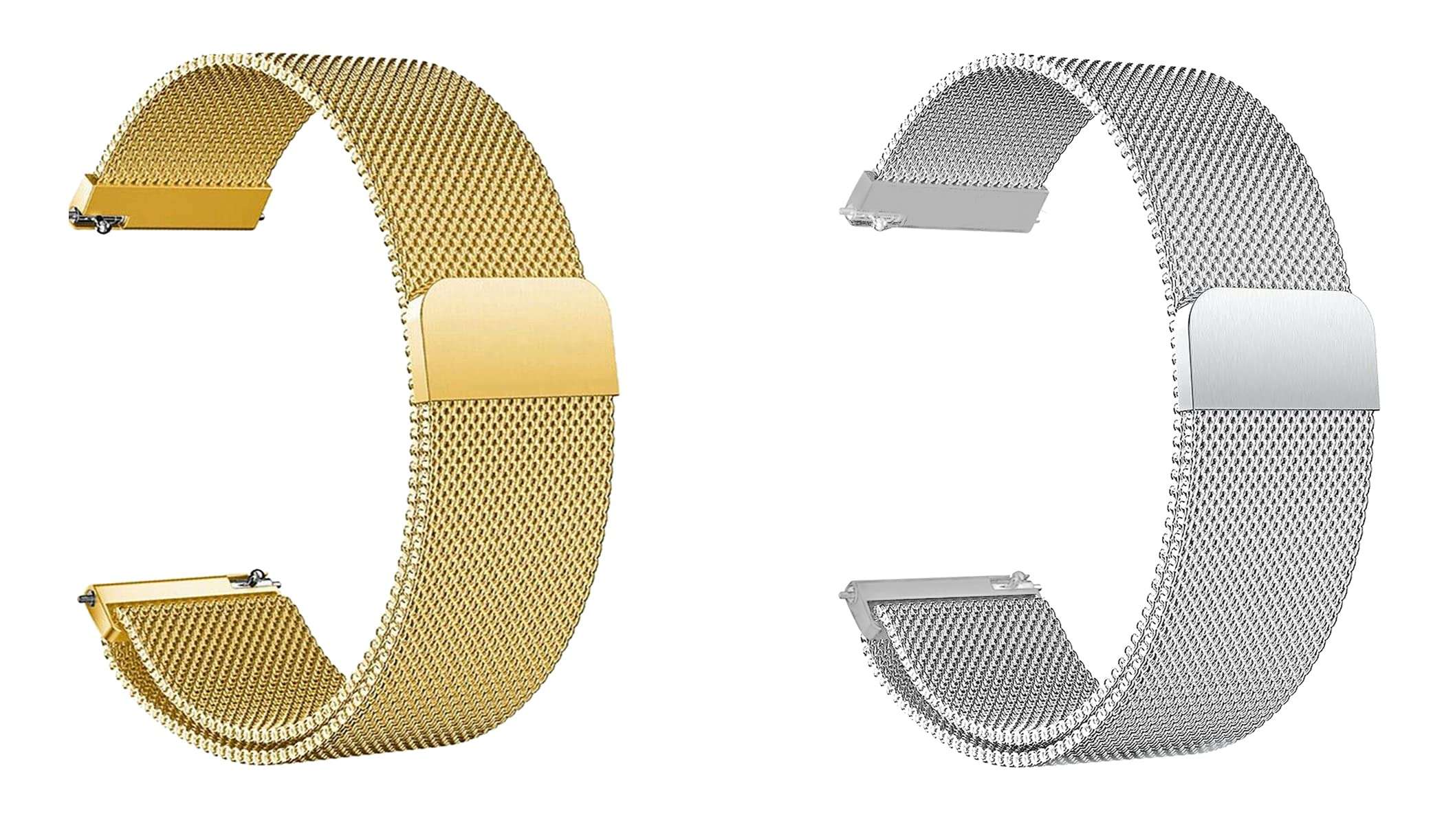 ACM Pack of 2 Watch Strap Magnetic Loop Compatible with Fastrack Reflex Hello Smartwatch Metal Chain Band (Champagne Gold/Silver)