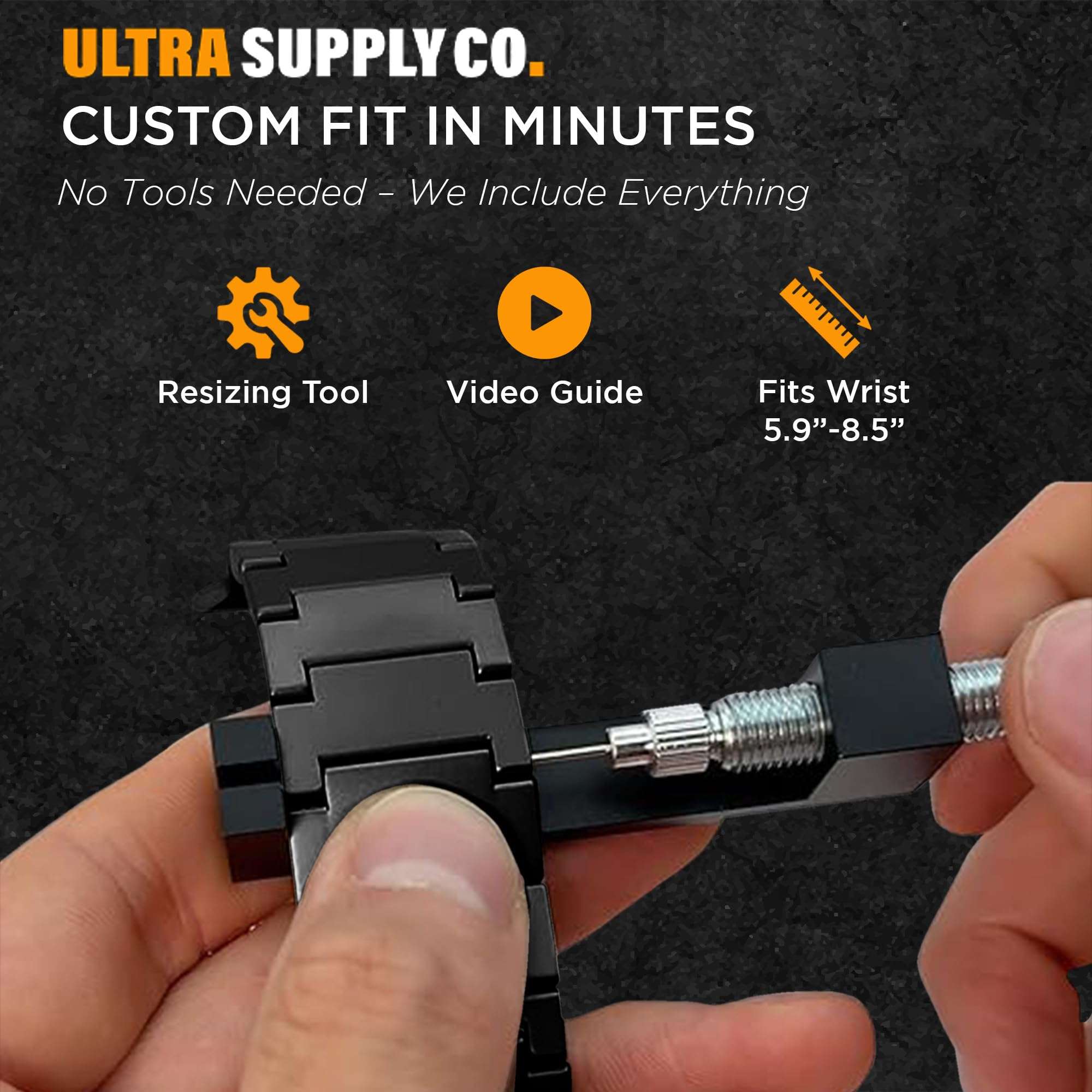 Ultra Supply Co. Titan G4 Titanium Watch Band - Compatible w/Apple Ultra 3, 2, 1 49mm, Series 10 46mm & Older Versions - Metal Strap with Folding Buckle, DLC Coating Scratch-Proof Design - Black 5