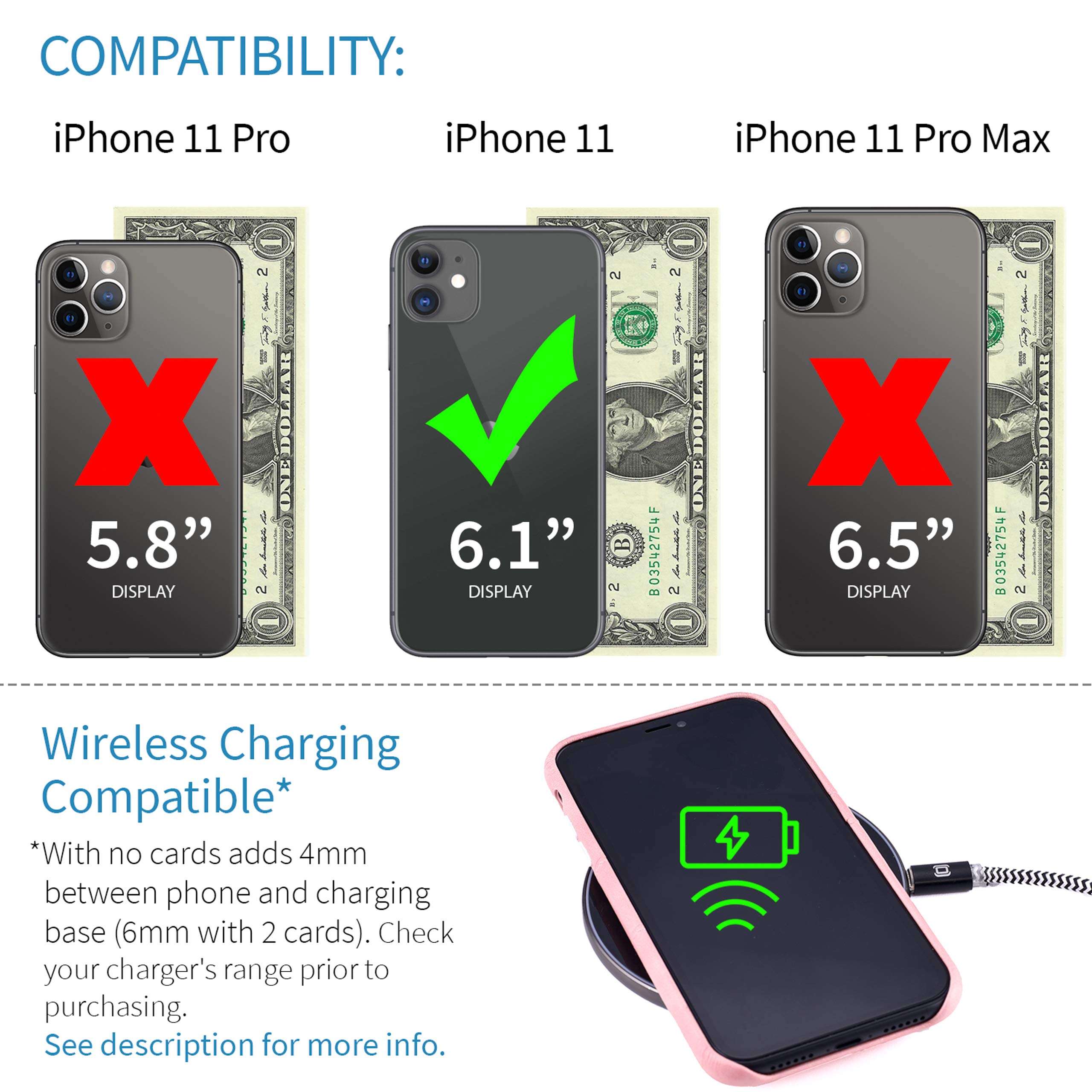 Dockem Wallet Case for iPhone 11: Built-in Metal Plate for Magnetic Mounting & 2 Credit Card Holders; Exec M2, 6.1", Smooth Synthetic Leather: (Pink) 2