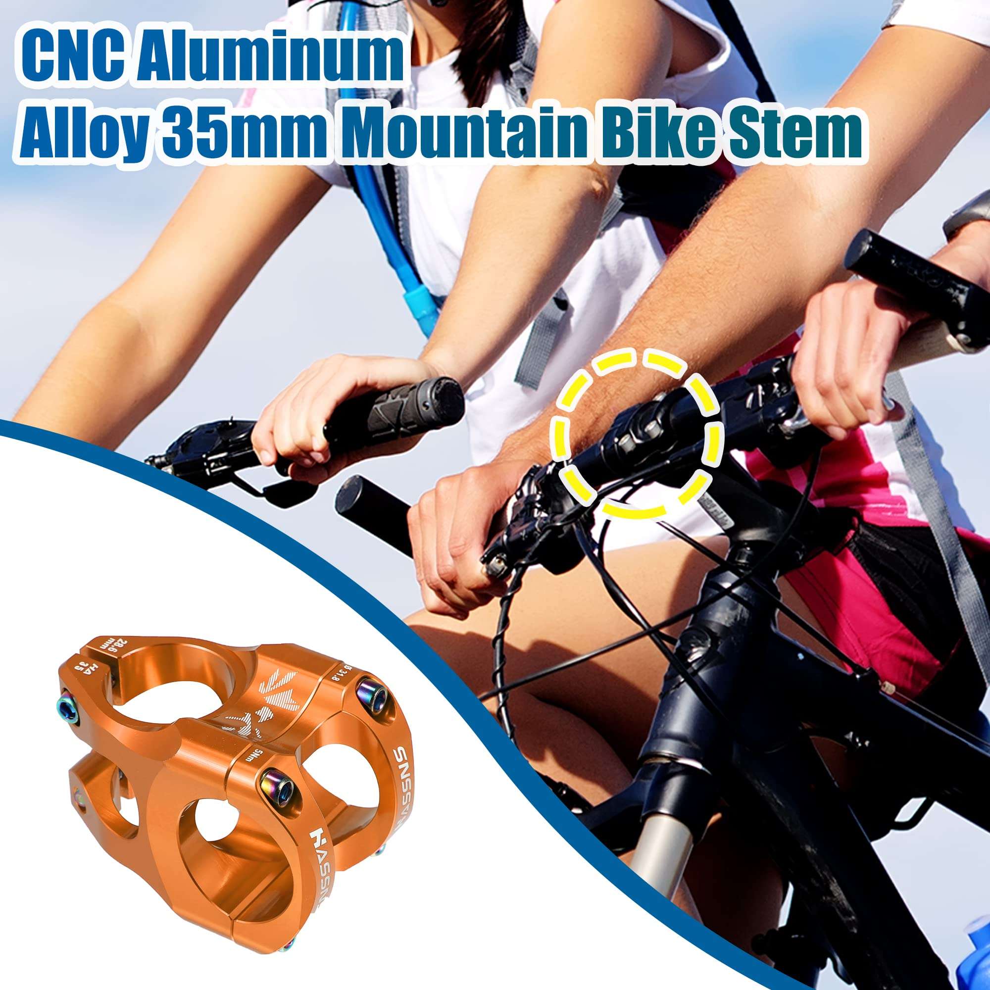 X AUTOHAUX CNC Aluminum Alloy 35mm Mountain Bike Stem for Most Bicycle Road Bike Mountain Bike Cycling Handlebar Accessories Orange for 1-1/8 Steer Tube 31.8mm Handlebar 3