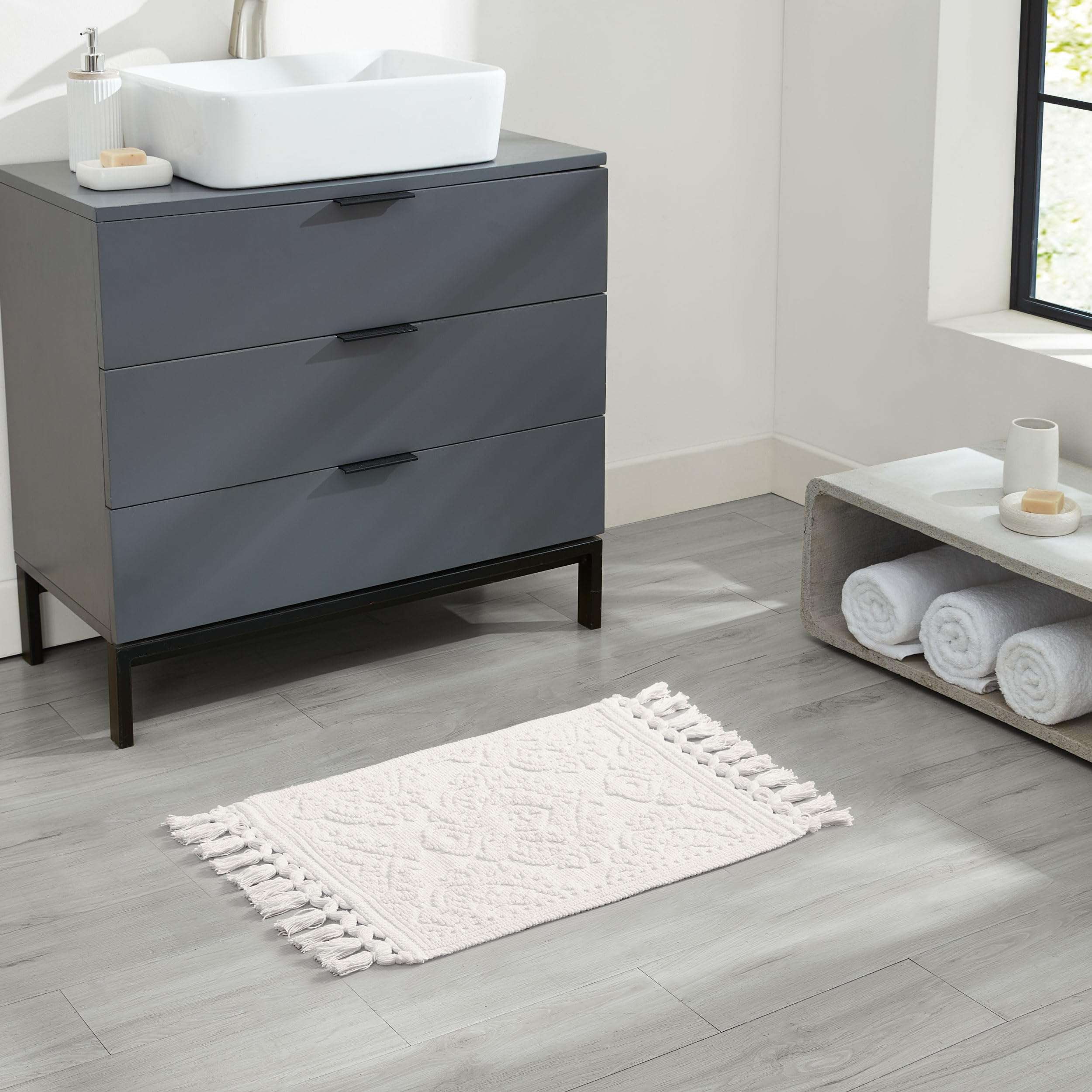 Jean Pierre - Ricardo Bath Mat, Woven Fringe Bathroom Rugs, 100% Cotton, Premium Bathroom Decor - Measures 17" x 31" - Ivory 6