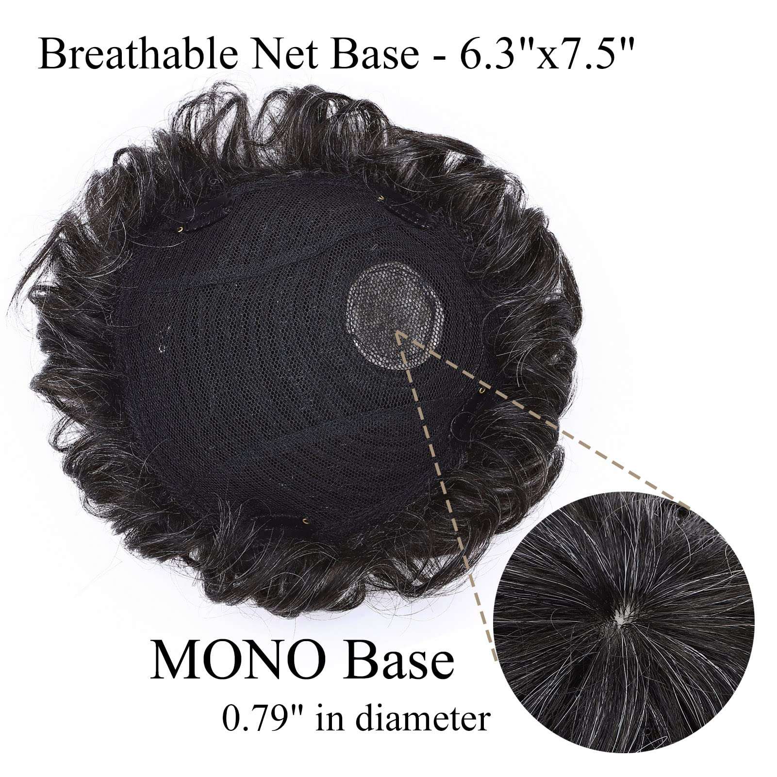 MY-LADY Toupee for Men Hair Pieces Human Hair Topper 6.3"x7.5" Replacement System 150% Density Clip in Hairpiece 90% Natural Black Real Human Hair with 10% Synthetic Gray Hair 4