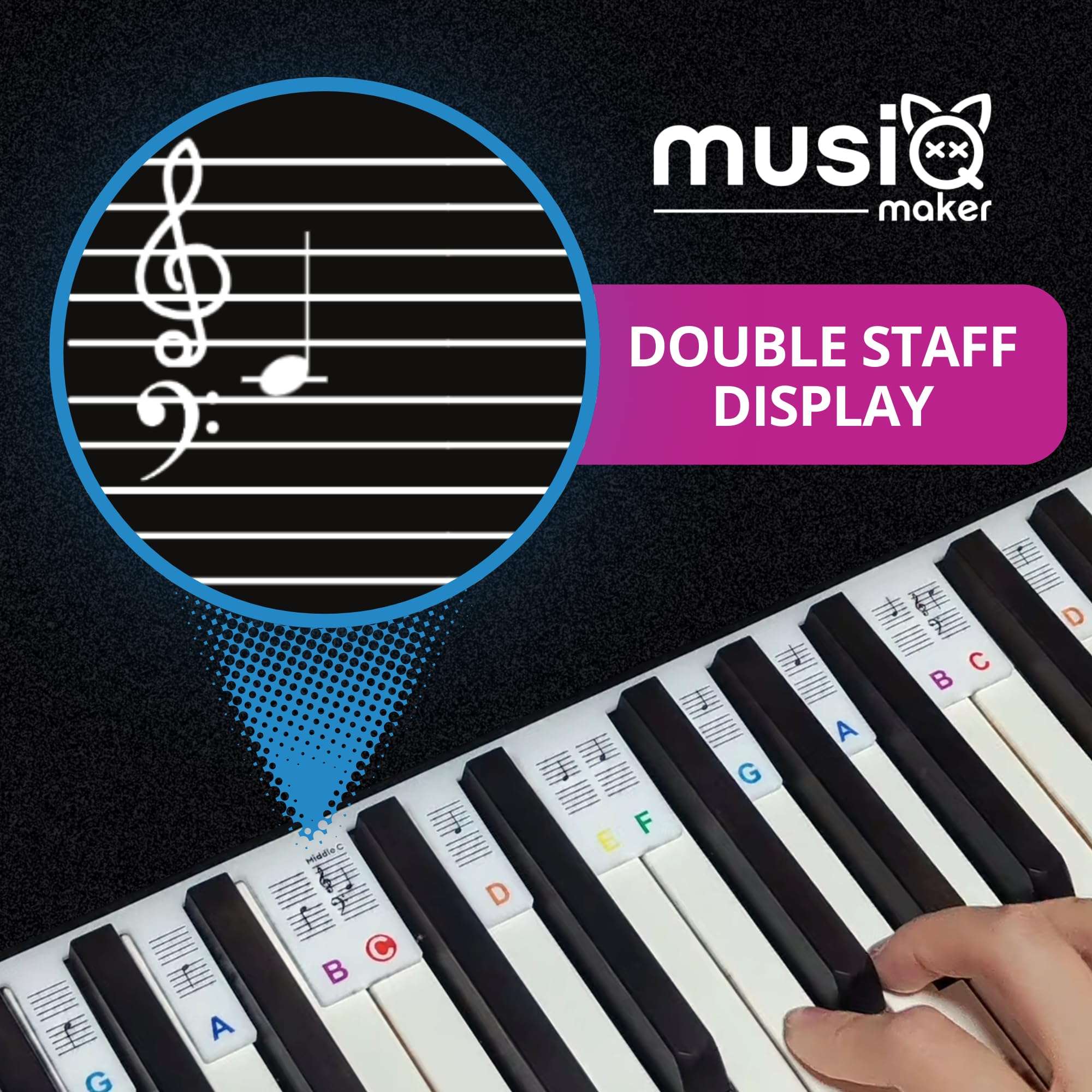MUSIQ MAKER'S Removable Piano Keyboard Note Labels for Learning, Piano Notes and Keys Guide for 88 and 61 Keyboards. Say Goodbye to Piano Keyboard Stickers. 6