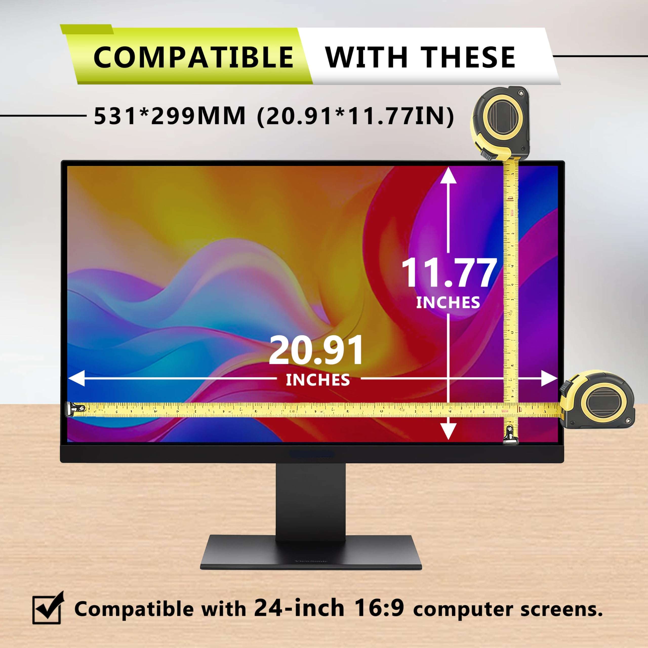 YongMai 24 Inch Computer Privacy Screen Filter, 16:9 Anti-Spy Blocker with Nano Adhesive Tape, No Bubbles Easy Install, Anti-Glare Eye Protection Scratch Resistant Film for Widescreen Monitor 3