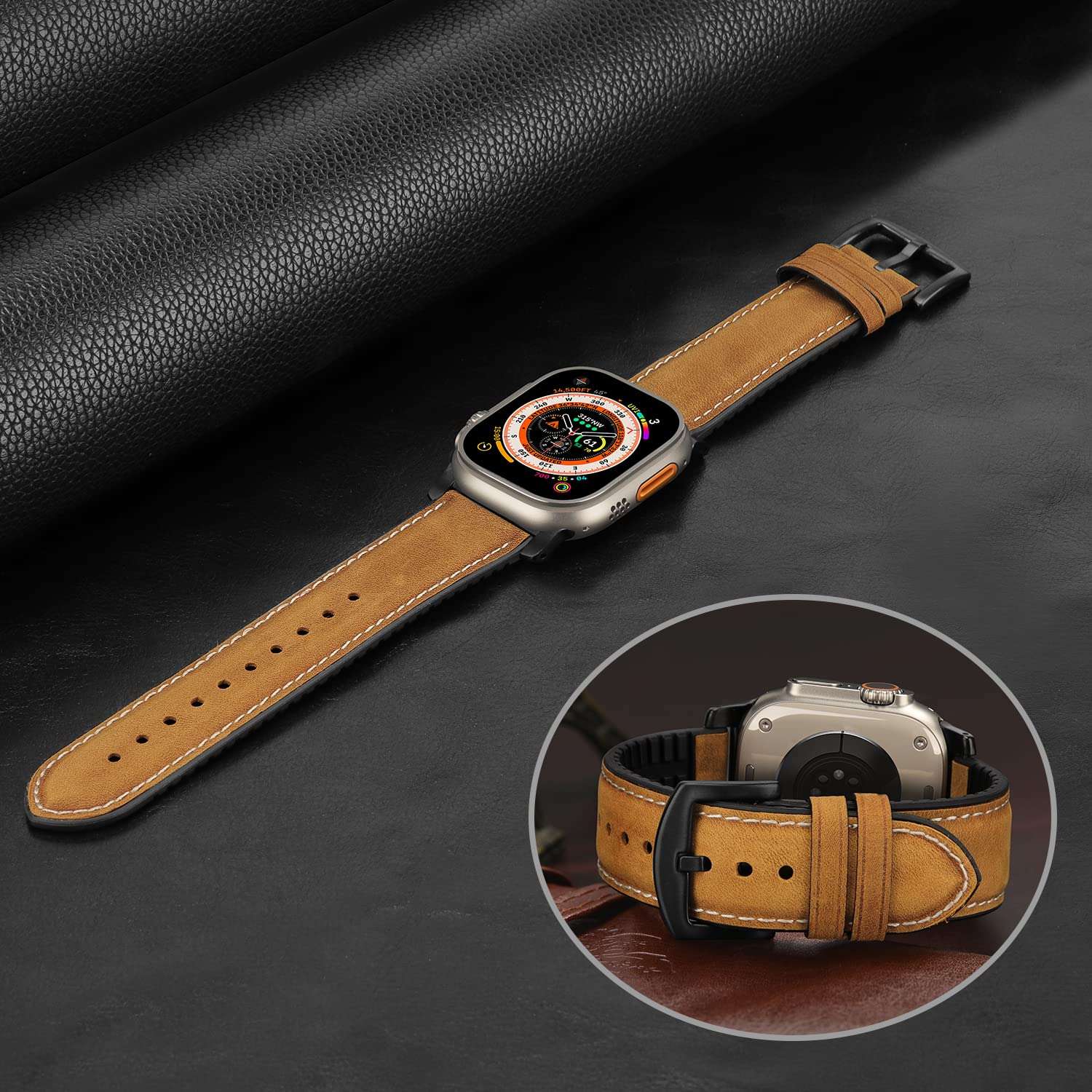Tasikar Straps Compatible with Apple Watch Strap 49mm 45mm 44mm 42mm, Genuine Leather Silicone Replacement Band Compatible for Apple Watch Ultra Series 9 8 7 6 5 4 3 2 SE - 42mm 44mm 45mm/Brown 6