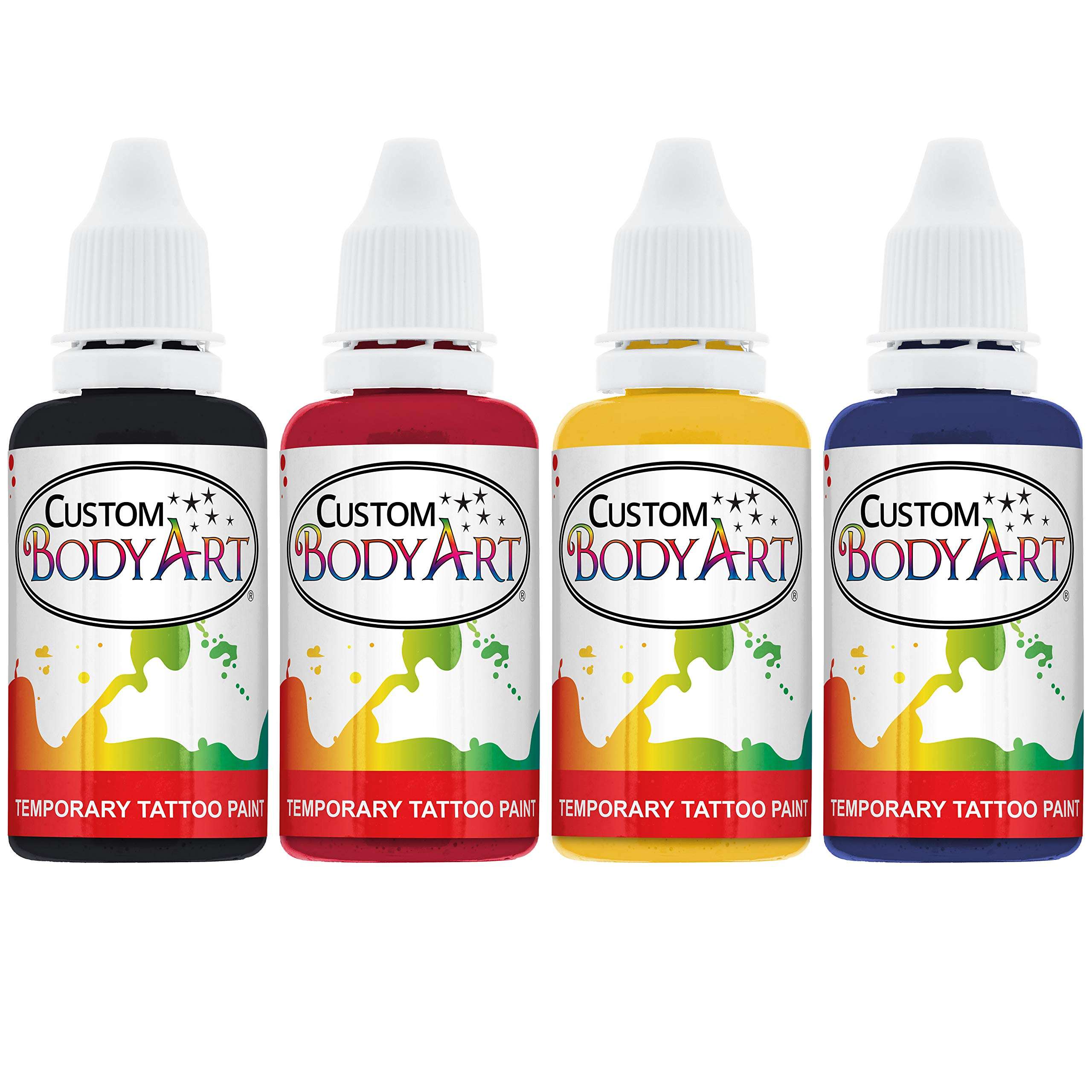 4 Color Airbrush Temporary Tattoo Ink Kit Black, Red, Blue, Yellow