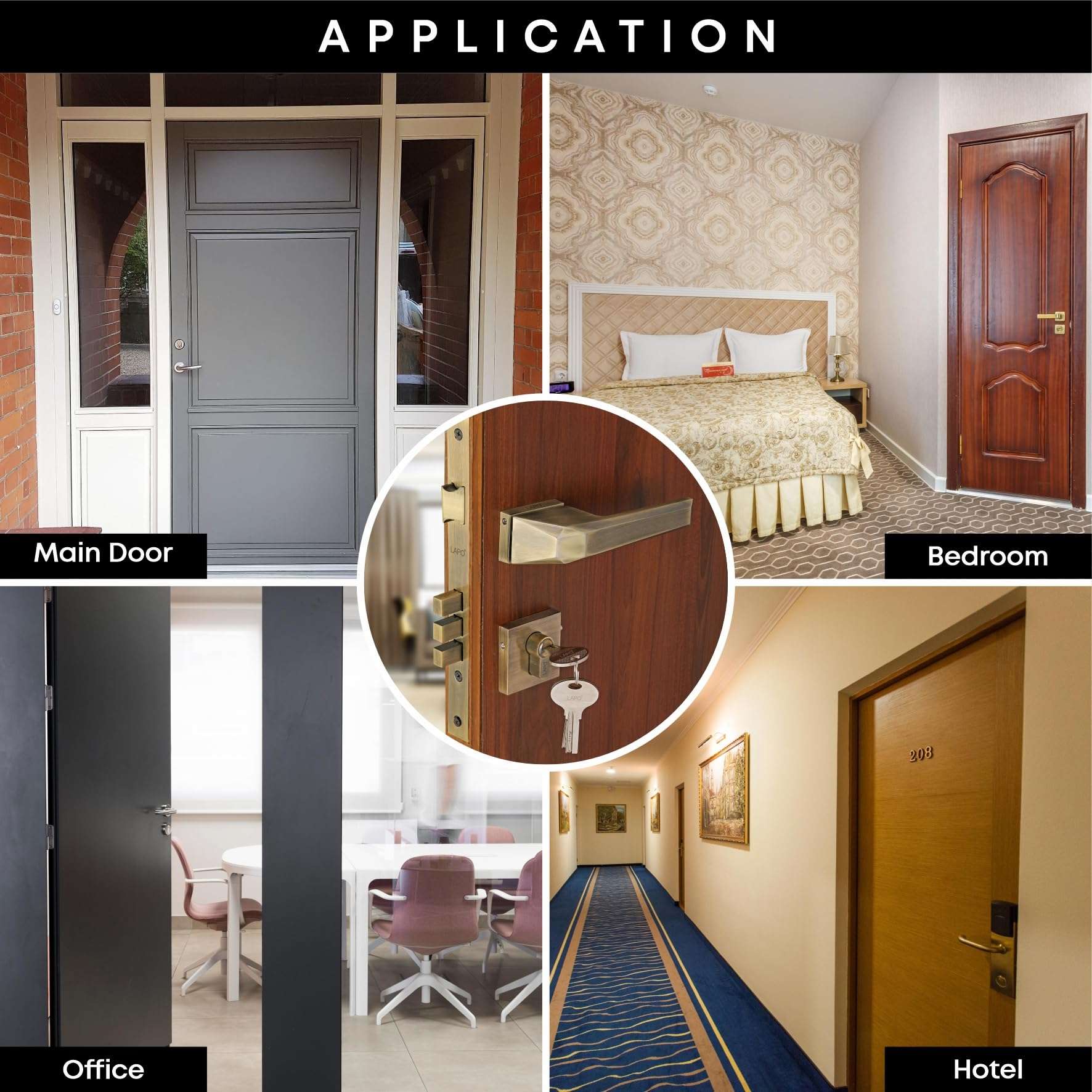 LAPO Door Locks for Main Door/Door Locks for Bedroom/Mortise Lock for Door/Door Lock Handle Set with 3 Brass Key for Home/Office/Hotel (Antique Finish) Ro-125 4