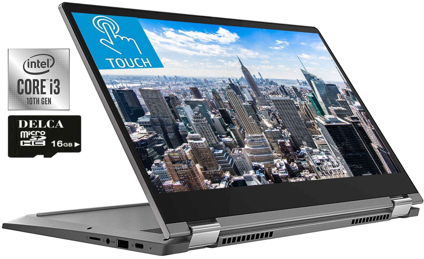 Lenovo Chromebook Flex 5 2-in-1 Laptop I 13.3” FHD IPS Touchscreen I Dual-Core i3-10110U(>i5-7200U) I 4GB DDR4 64GB eMMC 128GB SD Card I Backlit KB Webcam + 16GB Micro SD Card 1