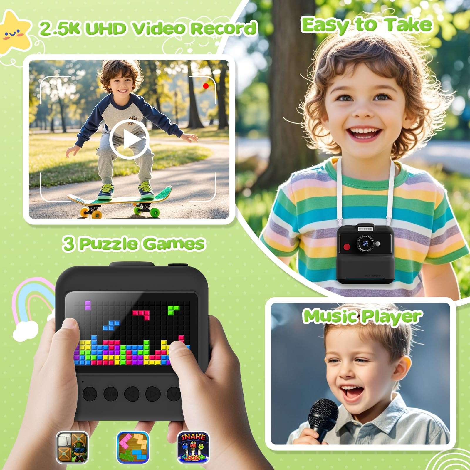 Kids Camera Instant Print, 48MP/2.5K UHD Kids Instant Print Camera, Christmas Birthday Gifts for Girls and Boys, 3.0" Screen with Print Paper & 32G Card, Toddler Toy for Age 3-14 (Black) 6