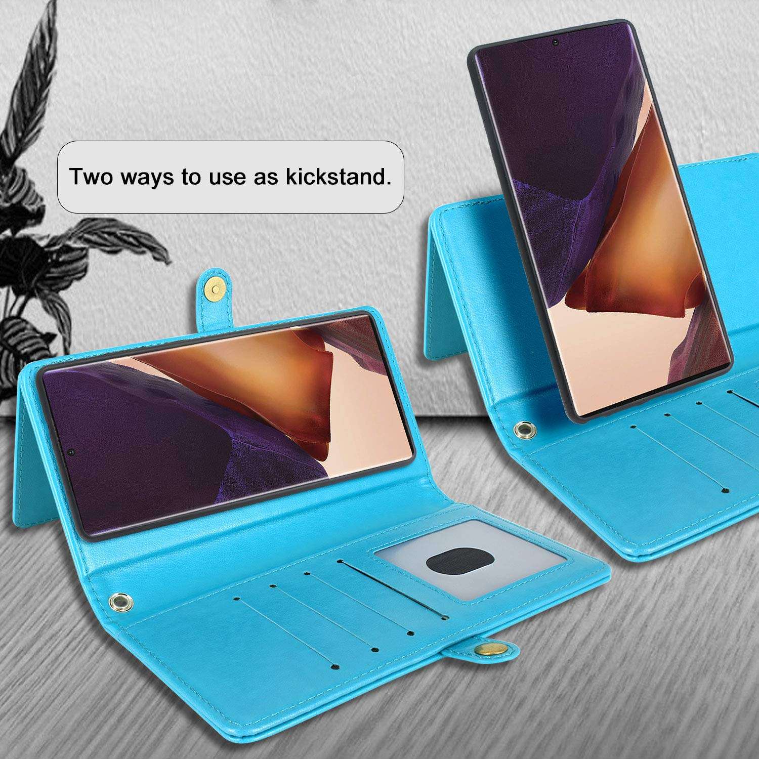 Harryshell Detachable Magnetic 12 Card Slots Wallet Case PU Leather Flip Protective Cover Wrist Strap for Samsung Galaxy Note 20 Ultra 5G 6.9 inch (2020) (Not Fit Note 20 6.7 inch) (Flower Blue) 5