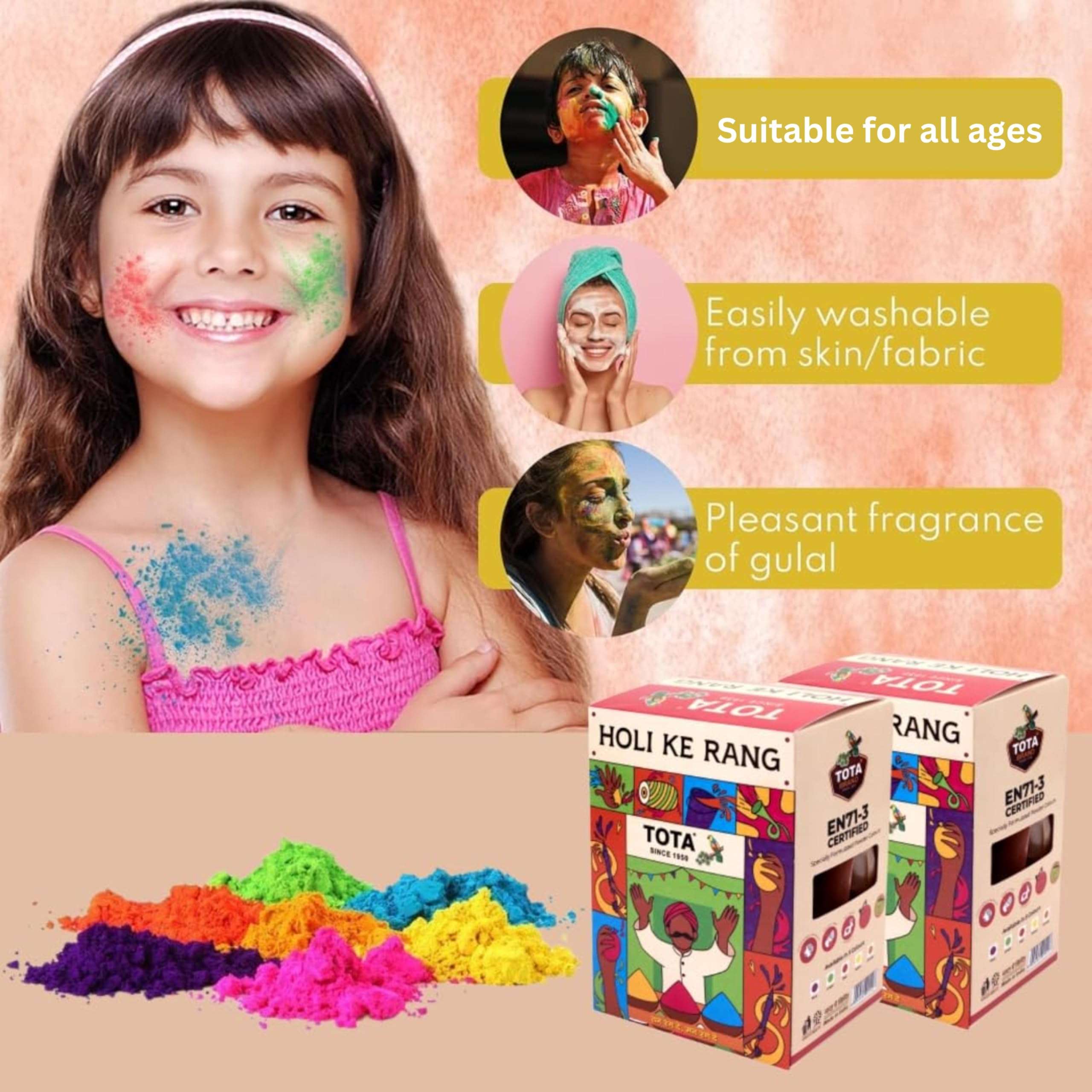 Tota Holi Ke Rang Holi Colour | Organic Holi Gulal | EN-71 Certified Natural and Herbal Holi Colors Powder | Holi Gifts Hamper - Set of 5 Holi Colours Powder 6