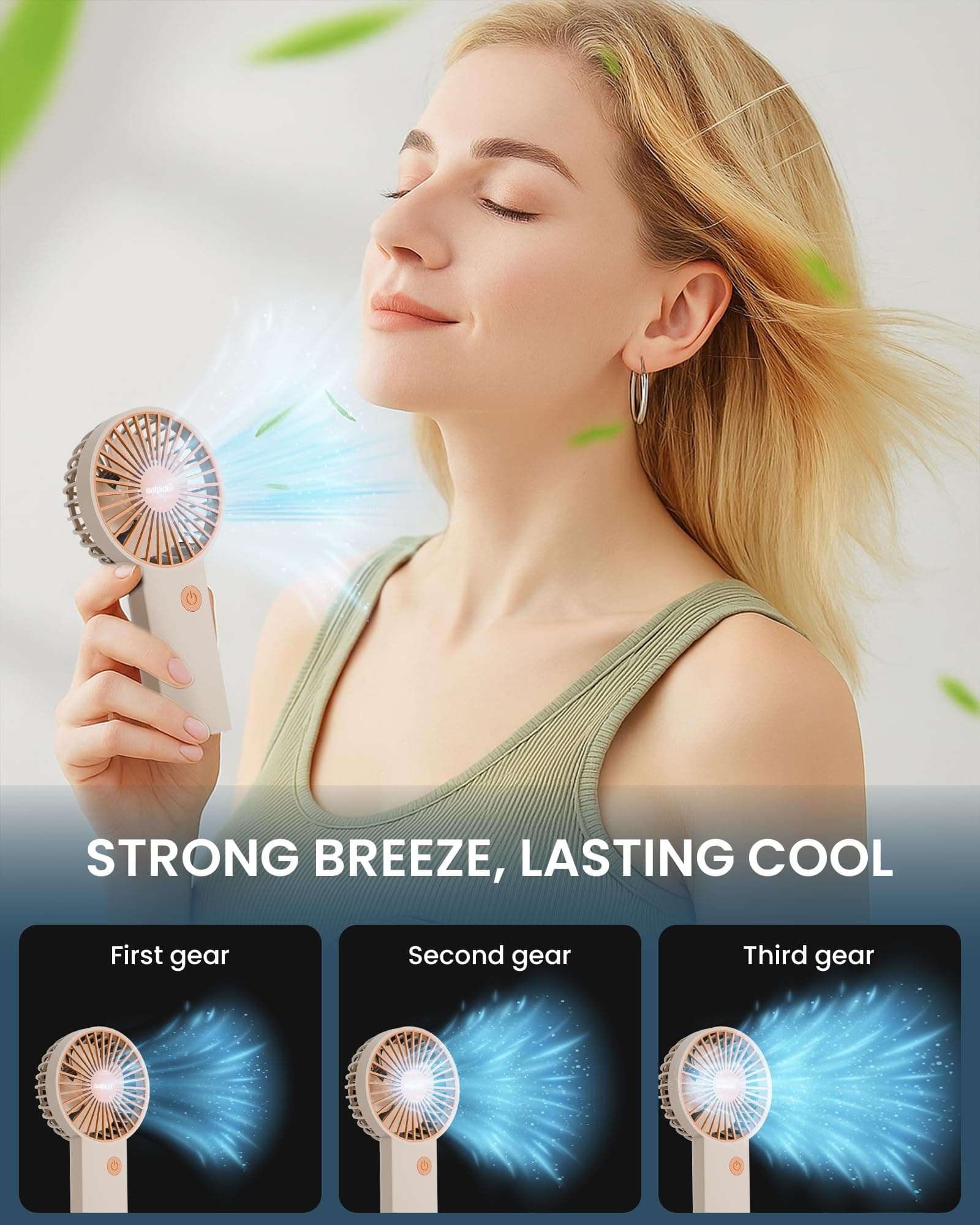 Salpido Mini Portable Handheld & Desktop Fan with Phone Holder, 3-Speed Adjustment, Type-C Charging (Cable Included), Silent Compact Travel Fan for Office, Desk, Home & Outdoor Use (SAL-TF01 - White) 3