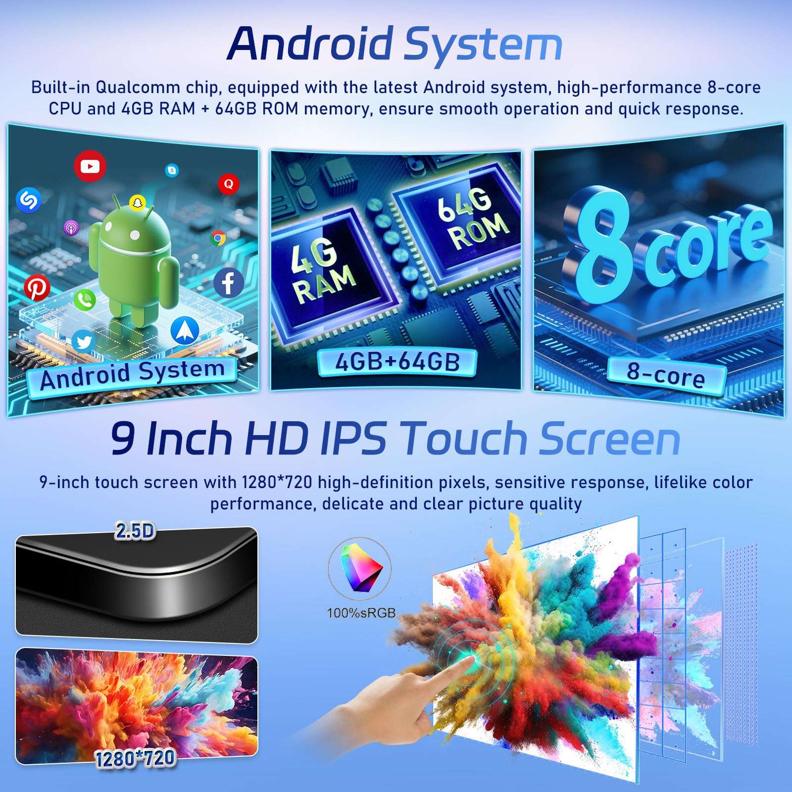 [Qualcomm 8 Core 4+64G] Android 15 Car Radio for Mazda 5 CW 2010-2015 with Wireless Carplay and Android Auto - 9 Inch 1280 * 720 IPS Touchscreen Car Stereo - DSP/GPS/WiFi/SWC + AHD Backup Camera 4