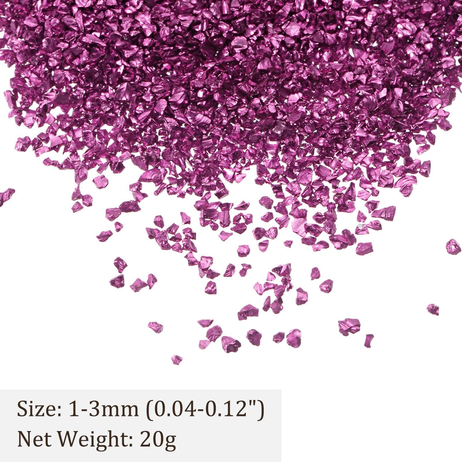 Kozelo Crushed Glass Chips - [1-3mm x 20g] Irregular Metallic Glass Bright Purple for DIY Decoration Nail Art Use, Electroplated Surface 4