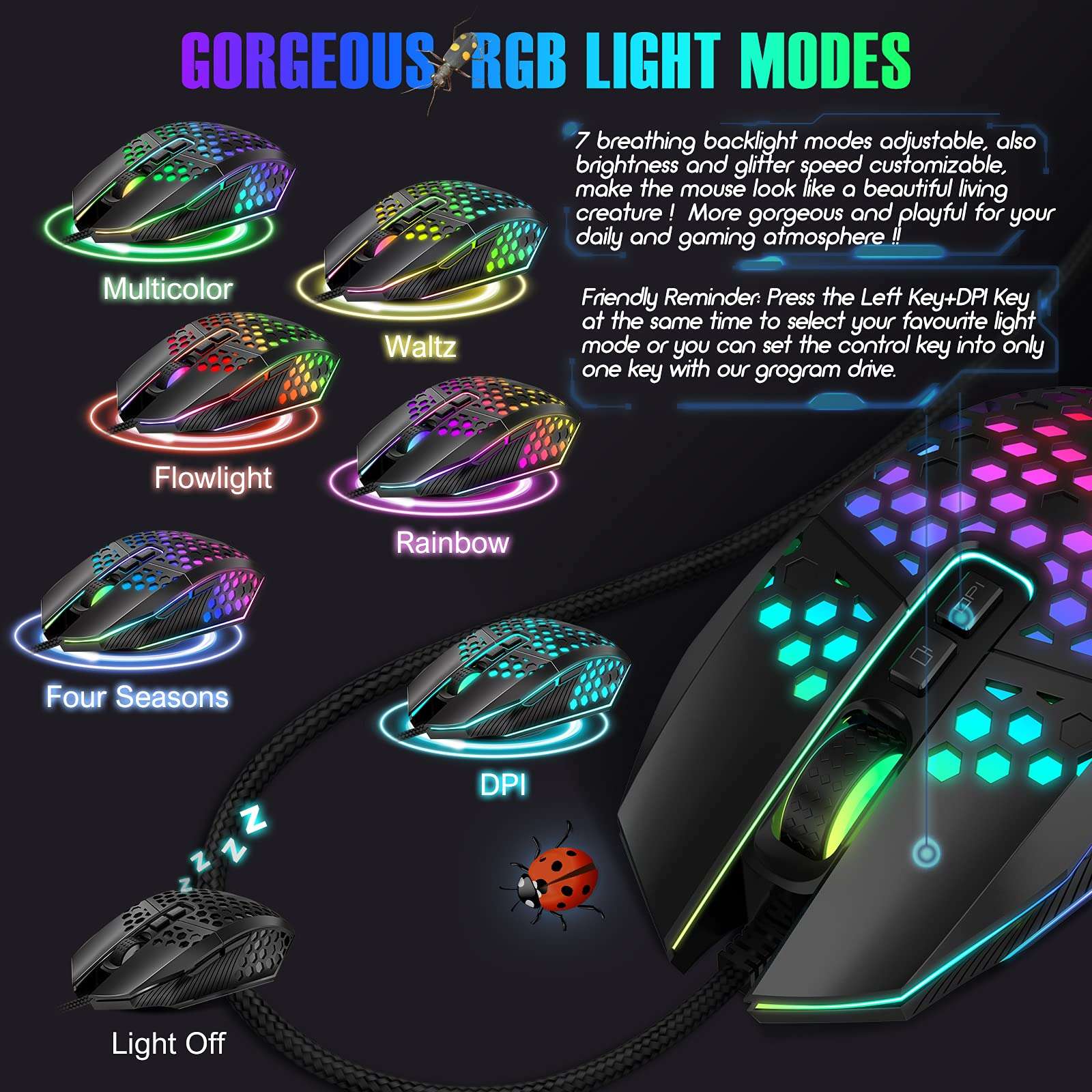 targeal Ergonomic Gaming Mouse - USB Wired Computer Gamer Mice with 8000 DPI Adjustable/Customizable Buttons/RGB Backlit - for Windows 7/8/10/XP, Vista, Linux, PC/Mac/Laptop 5