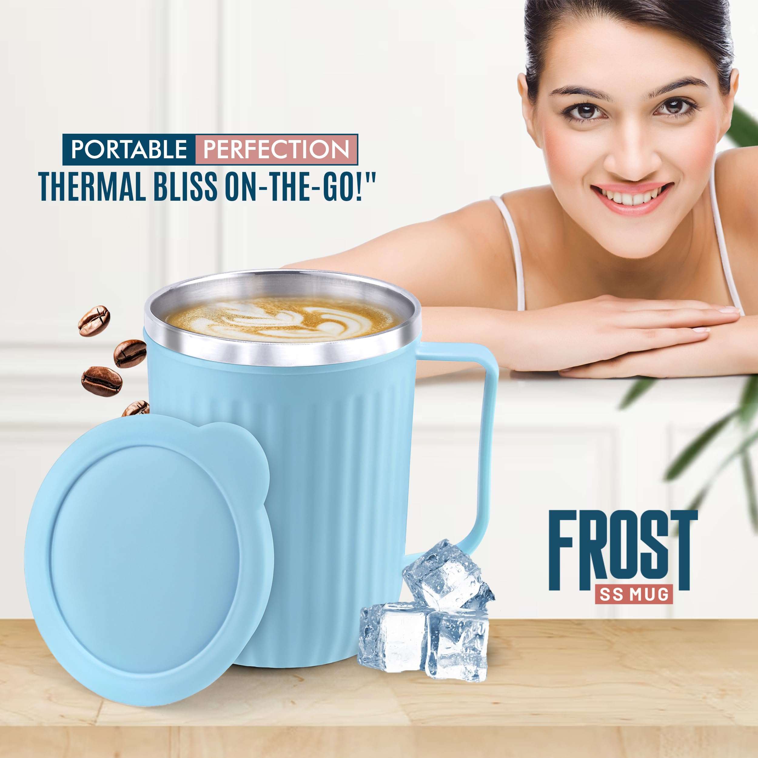 Trueware Frost Unbreakable 400 ml Mugs with Cap Stainless Steel Plastic Covered Travel Mug with lid for Tea, Coffee, Milk (Brown) 3