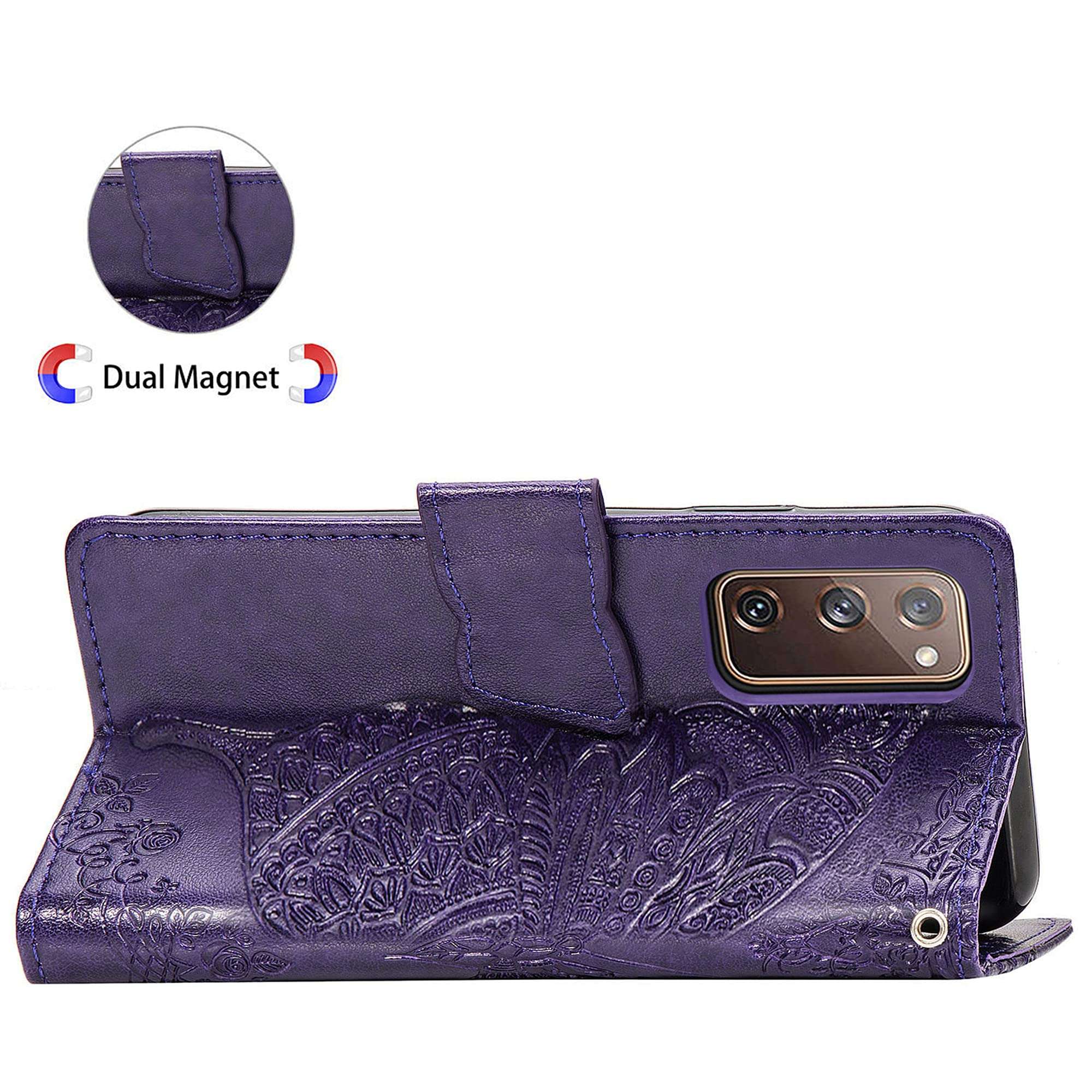 Stilluxy s 20 FE case Wallet flip case 4g 5g Compatible with Samsung Galaxy s20 fe Phone Cover Butterfly Floral for Women and Girl s 20 s20efcase 6.5 inch (Dark Purple) 5