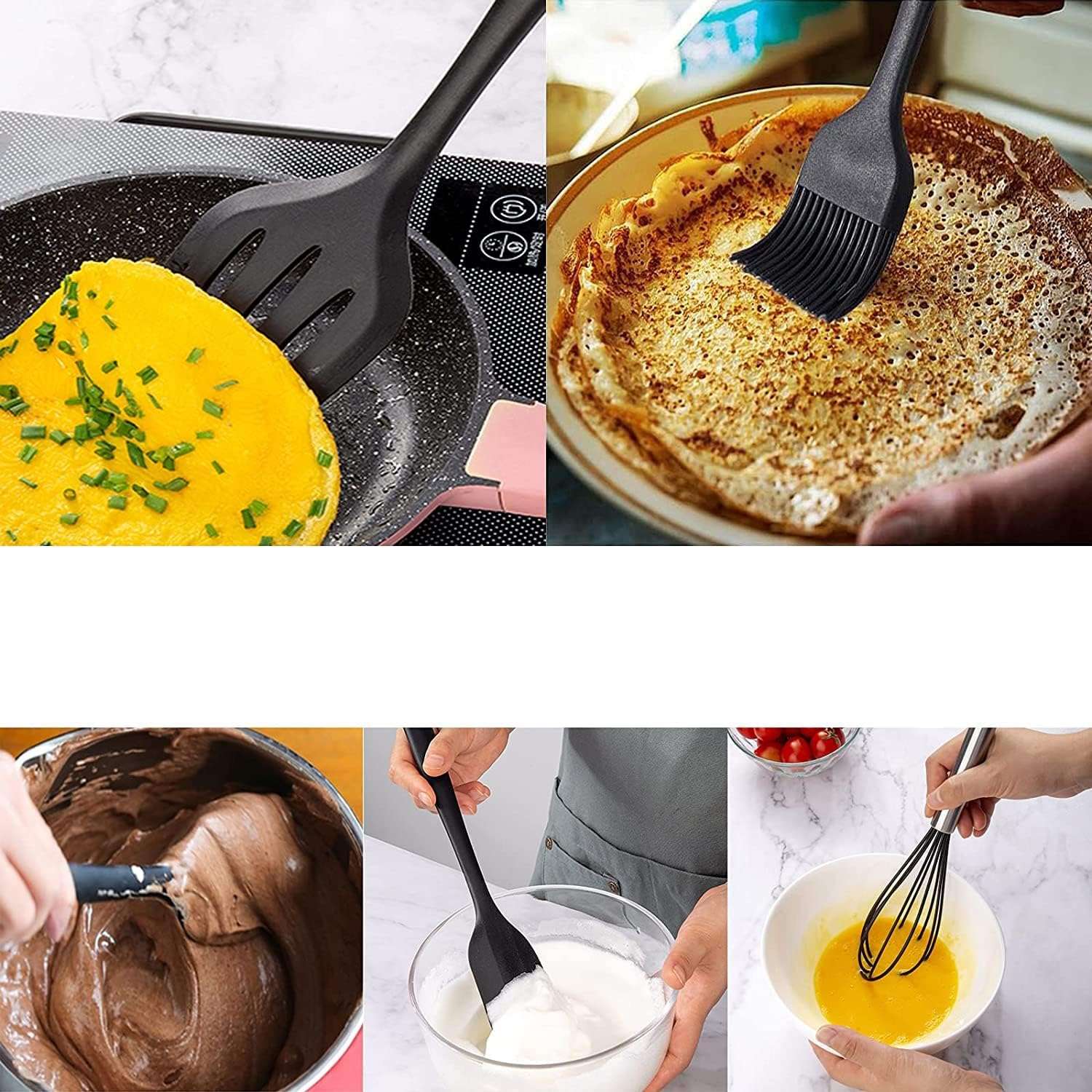 6-Piece Silicone Spatula Set – Heat Resistant, Non-Stick, Flexible, BPA-Free Kitchen Utensils for Cooking, Baking, Mixing & Icing with Seamless One-Piece Design – Black 5