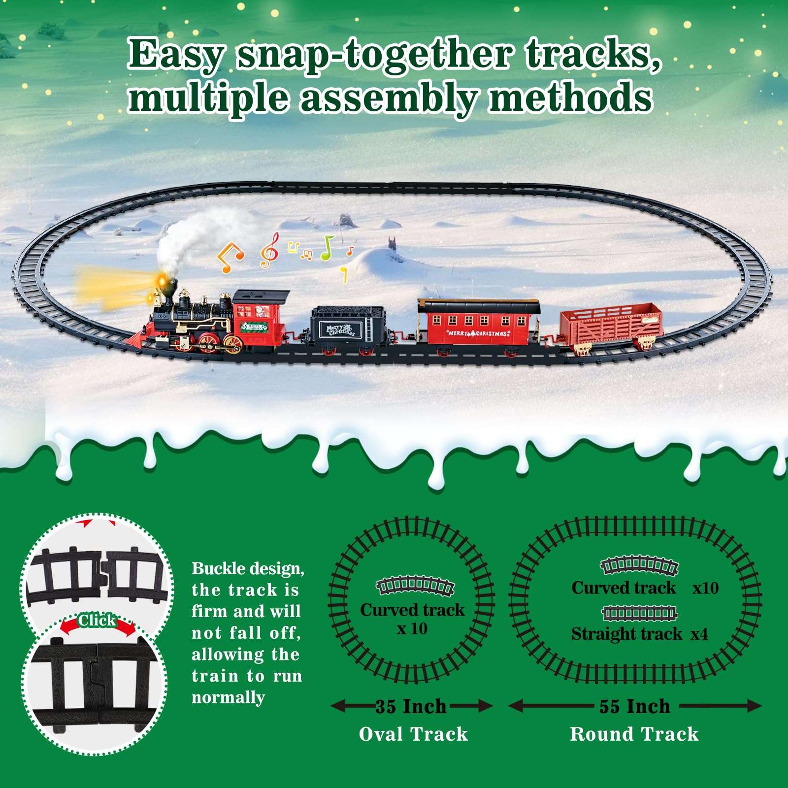 OleFun Train Set - Train Toys for Boys Girls w/Smokes, Lights & Sound, Railway Kits, Toy Train w/Steam Locomotive Engine, Cargo Cars & Tracks, for 3 4 5 6 7 8+ Year Old Kids 6