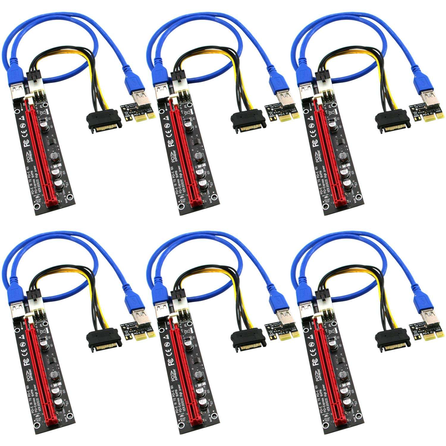 PCIE Riser Cable VER006C,GPU Risers for Mining Rigs,GPU Extension Cable,GPU Crypto Currency Mining Cable with 6Pin-SATA Power Cable and 23.6in Extension Cable,Extend PCIE X1 to PCIE X16(PCE-VER006C) 1
