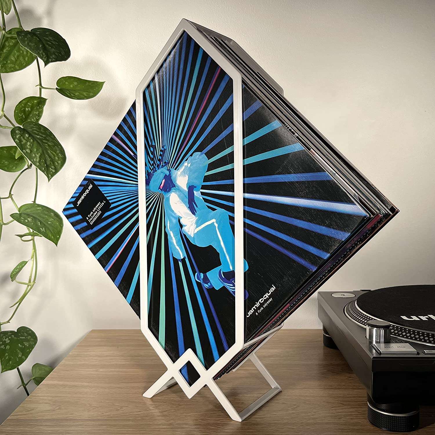 INDIAN DECOR 25013 Vinyl Record Display Stand Holds up to 20 LP Albums | Vinyl Record Storage, Modern Record Stand | Vinyl Record Holder, Vinyl Storage Rack | Vinyl Organizer Shelf Decor (White) 1