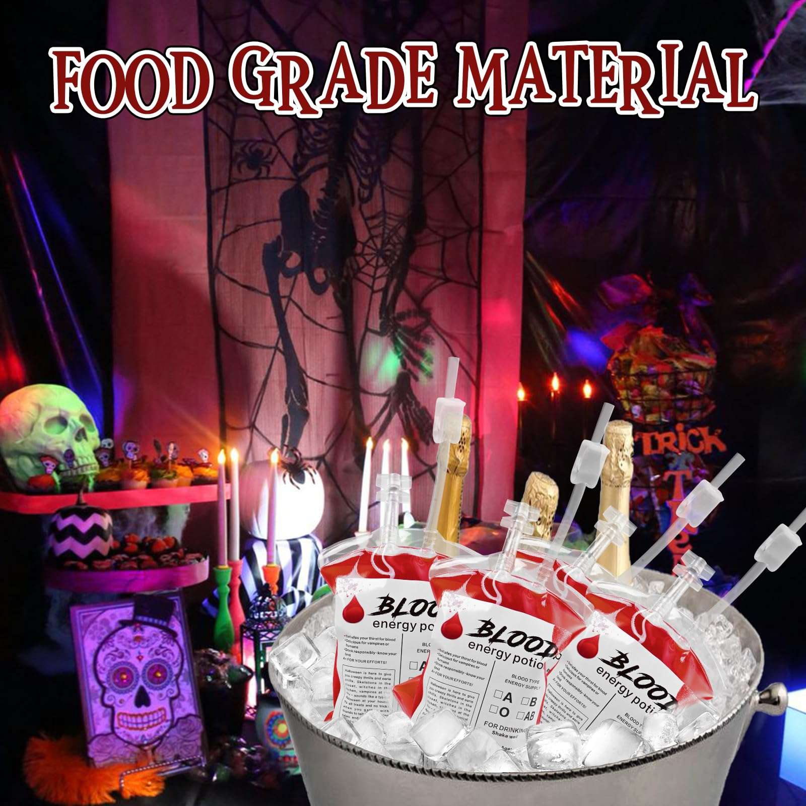 Halloween Blood Bags: 10pcs Halloween Blood Bags for Drinks, IV Bags for Halloween Party decorations, Blood Bags for Halloween, Vampire Themed Parties and Masquerade, Nurse Graduation Party Props 6