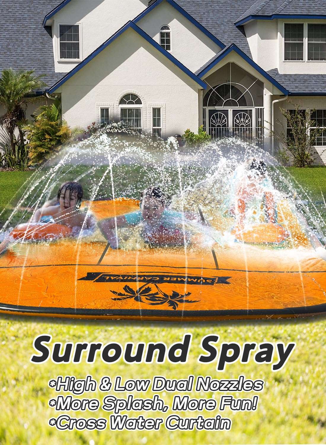 Slip and Water Slip，Slip Water Slide for Kids Backyard 17ft*3 Lane Orange,Summer Toys for Kids Outdoor with Sprinkler and 3 Bodyboards 3