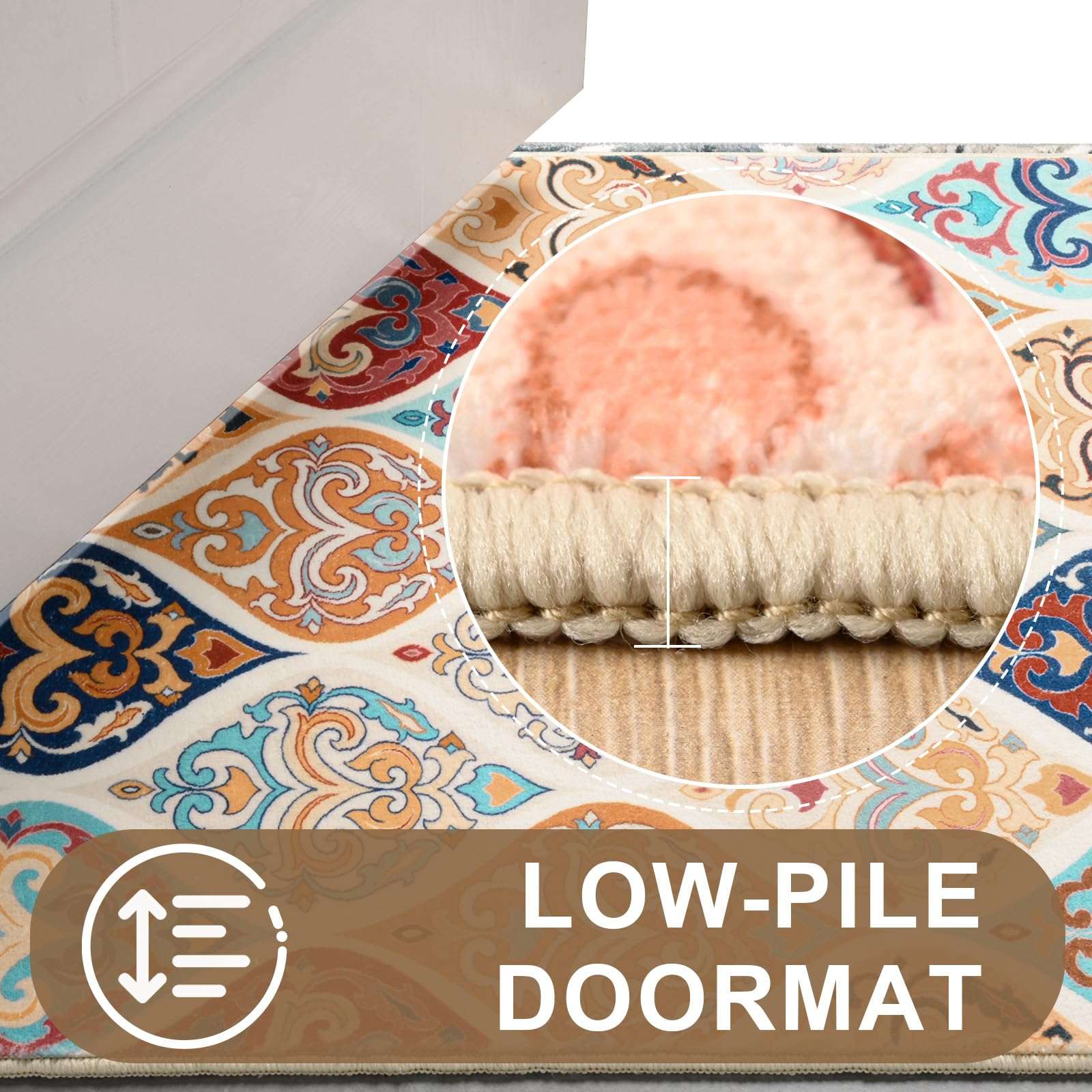 Ompaa 2'6''x8' Runner Rug for Hallway Kitchen, Long Washable Boho Rug Runner for Hallways Non Slip, Moroccan Trellis Vintage Carpet for Entryway Indoor Bedroom Bathroom Laundry, Grey/Multi 5