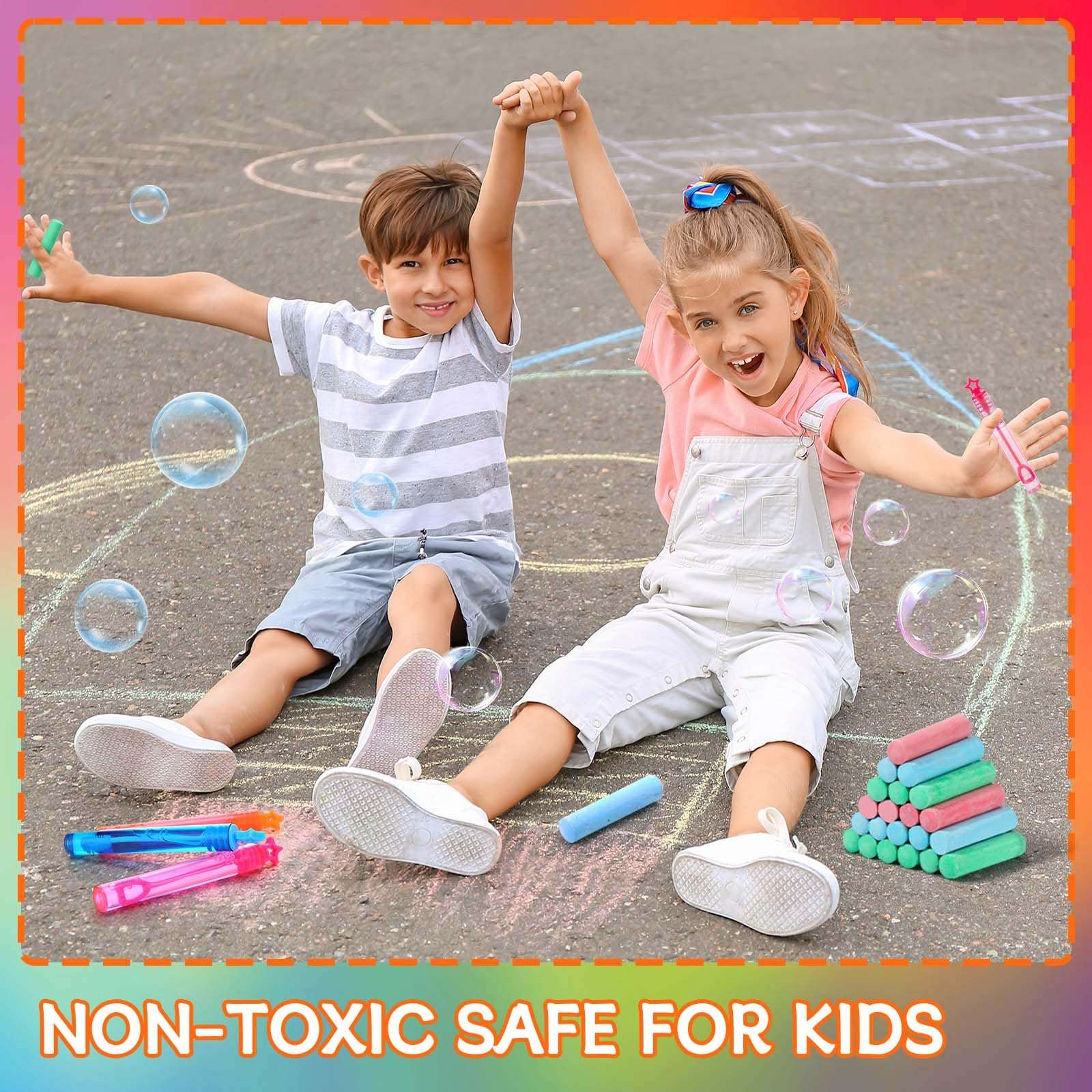 96 Pcs Summer Party Favors Set 24 Packs Jumbo Sidewalk Chalk Individual Packs and 24 Pcs Star Bubble Wands End of Year Gifts for Student Boys Girls Preschool Graduation Birthday Goodie Bag Stuffers 6