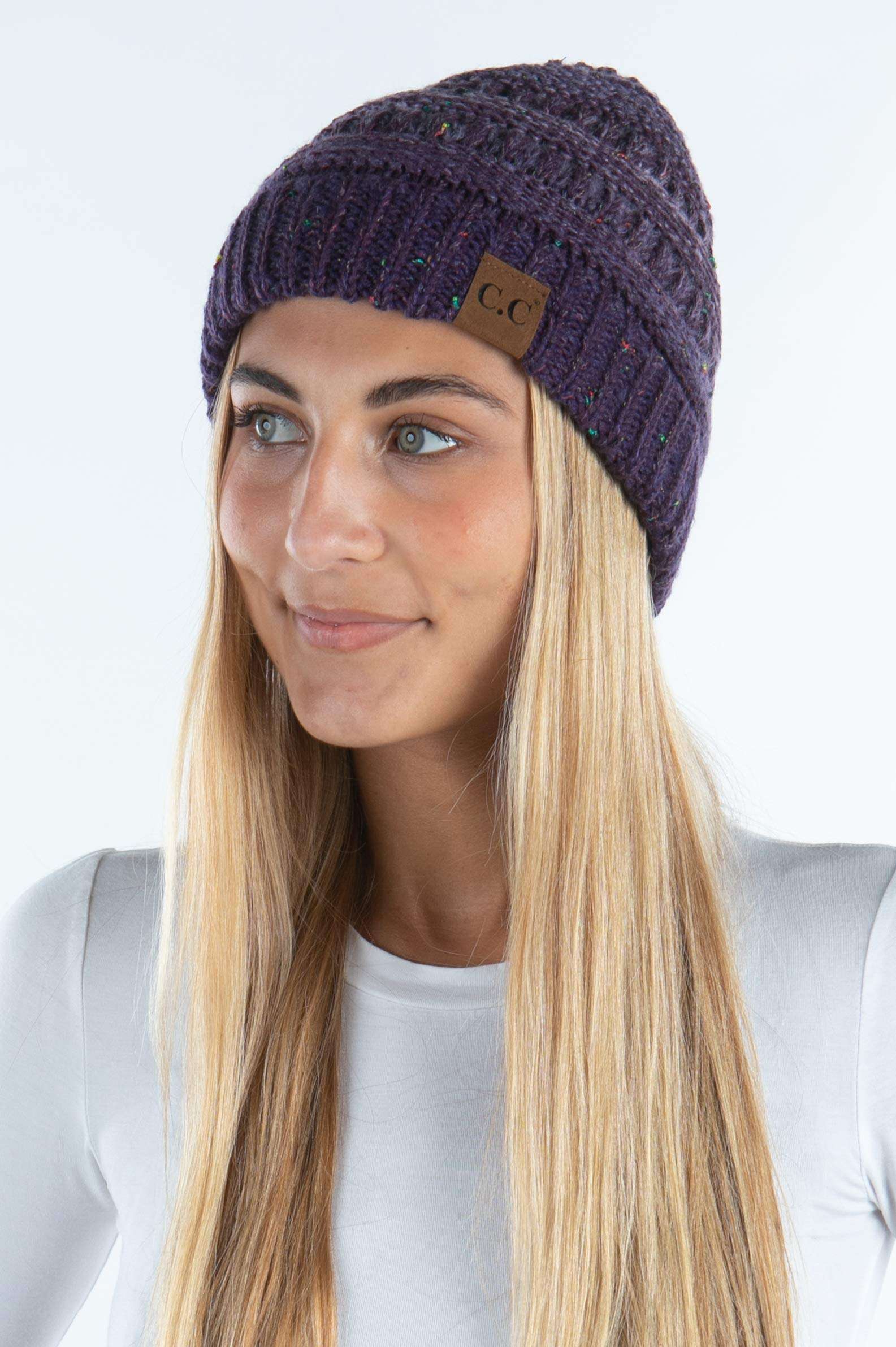 Funky Junque Confetti Knit Beanie - Faded/Variegated Purple 4