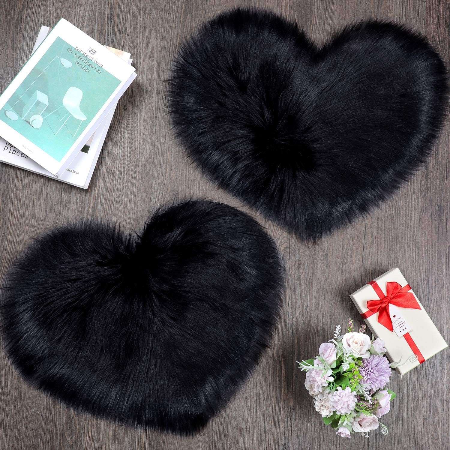 Brownmonkey Heart Shaped Rug Faux Room Fluffy Carpet Heart Shaped Door Mat for Room Bedroom (Black, 16x20) 1