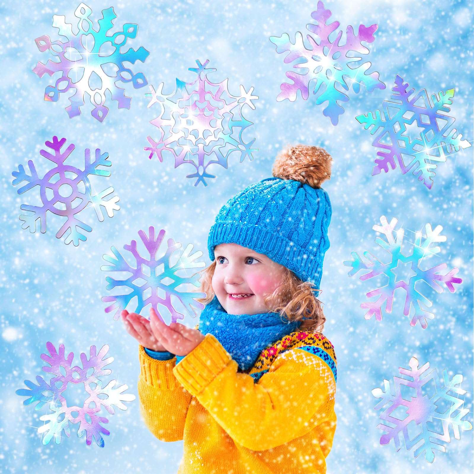 Dianelhall 45 Pcs Snowflake Cutouts Winter Bulletin Board Decorations Wonderland Paper Cutouts Christmas Wall Decals with Glue Points for Classroom Home Holiday Winter Party Supplies 5