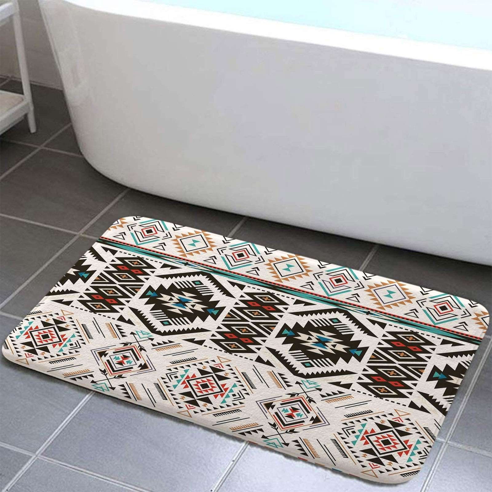 Aztec Bath Mats, Native American Tribal Western Bath Rugs for Bathroom Southwest Aztec Bathroom Decor Boho GeometricBath Mat, Bath Rug for Bathroom, Kitchen Bath Mat Soft Non Slip Bath Rugs 16X24IN 3