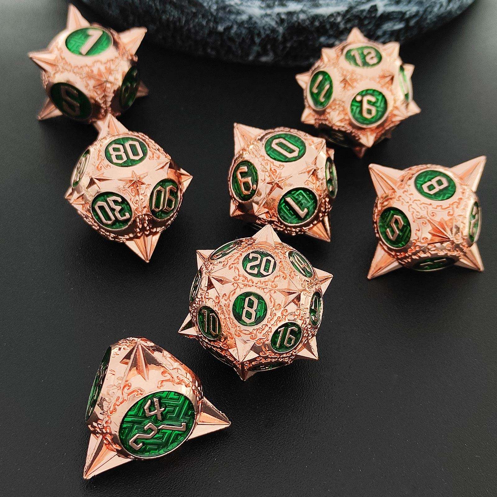 DND Dice Set Dungeons and Dragons Gift D&D Metal Polyhedral Large TRPG Dice Set for MTG D and D Role Playing Pathfinder Table Games Accessories D20 D12 D8 D10 D% D8 D6-Red Copper Green 4