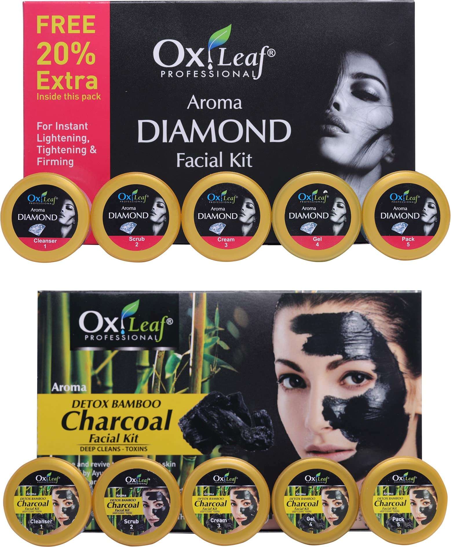Oxileaf Professional Aroma Detox Bamboo Charcoal & Aroma Diamond Facial Kit Combo 1400g 1