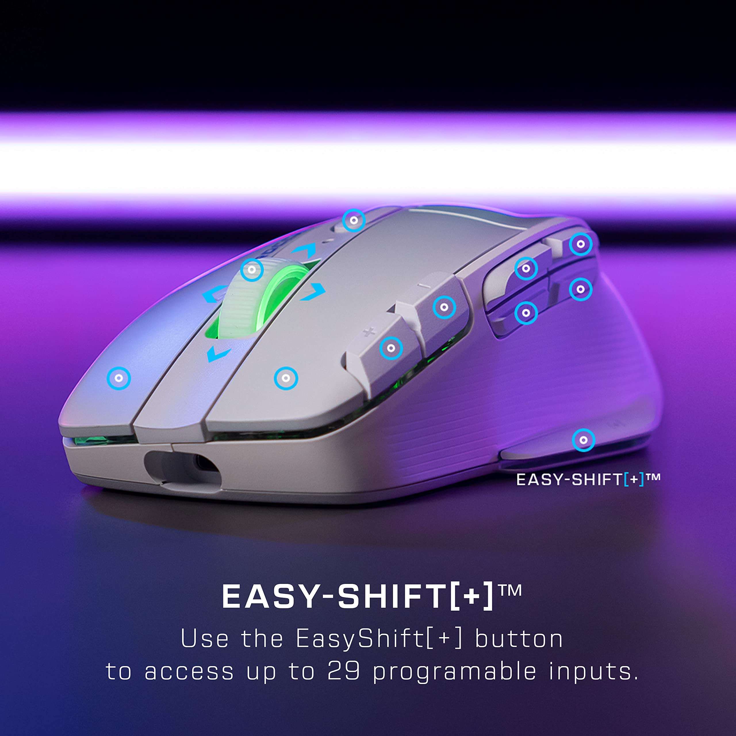 ROCCAT Kone XP Air – Wireless Customizable Ergonomic RGB Gaming Mouse, 19K DPI Optical Sensor, 100-hour Battery & Charging Dock, 29 Programmable Inputs & AIMO RGB Lighting, 4D Wheel – White 2