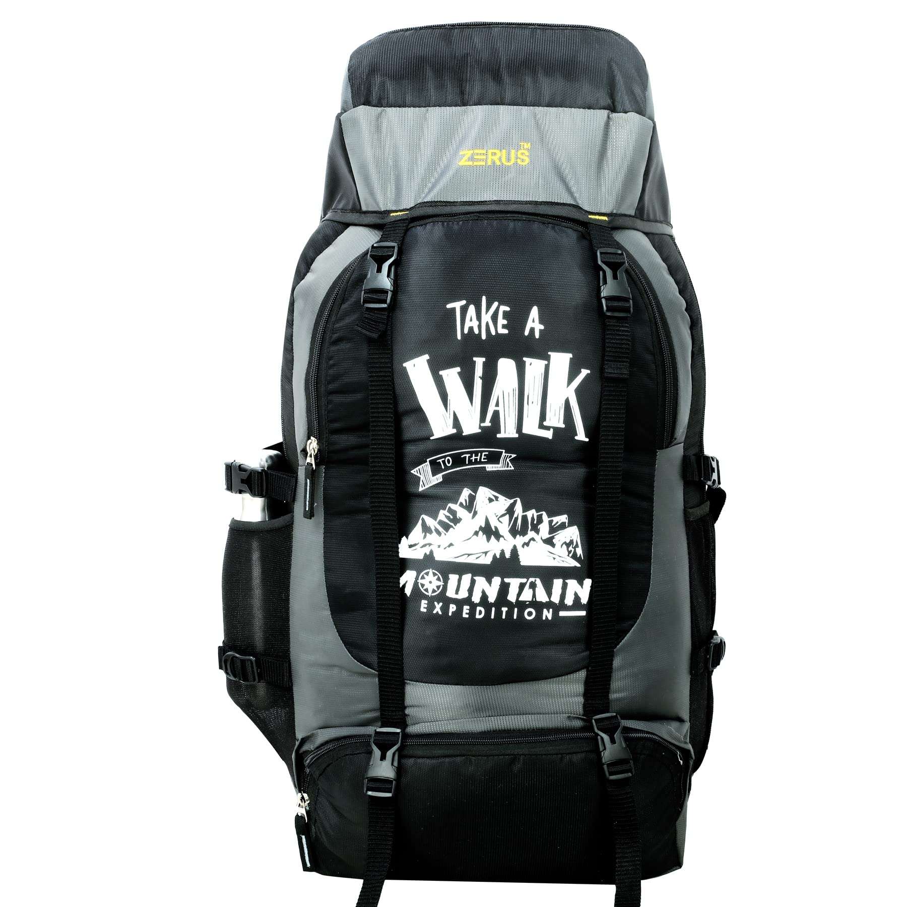 ZERUS Unisex Travel Backpack for Hiking Trekking Bag Camping Rucksack Waterproof Travelling Bag With Shoe Compartment (Black & Grey) 1