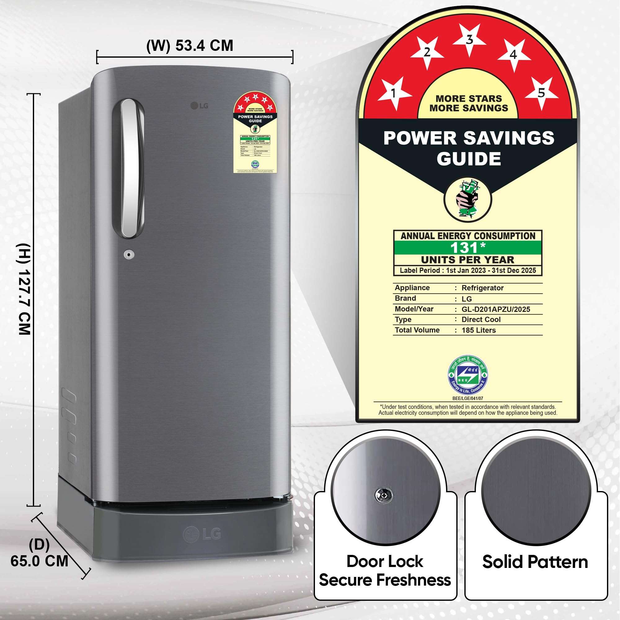 LG 185 L, 5 Star, Smart Inverter Compressor, Direct-Cool Single Door Refrigerator (GL-D201APZU.BPZZEBN, Shiny Steel, Base stand with drawer & Fast Ice Making) 6